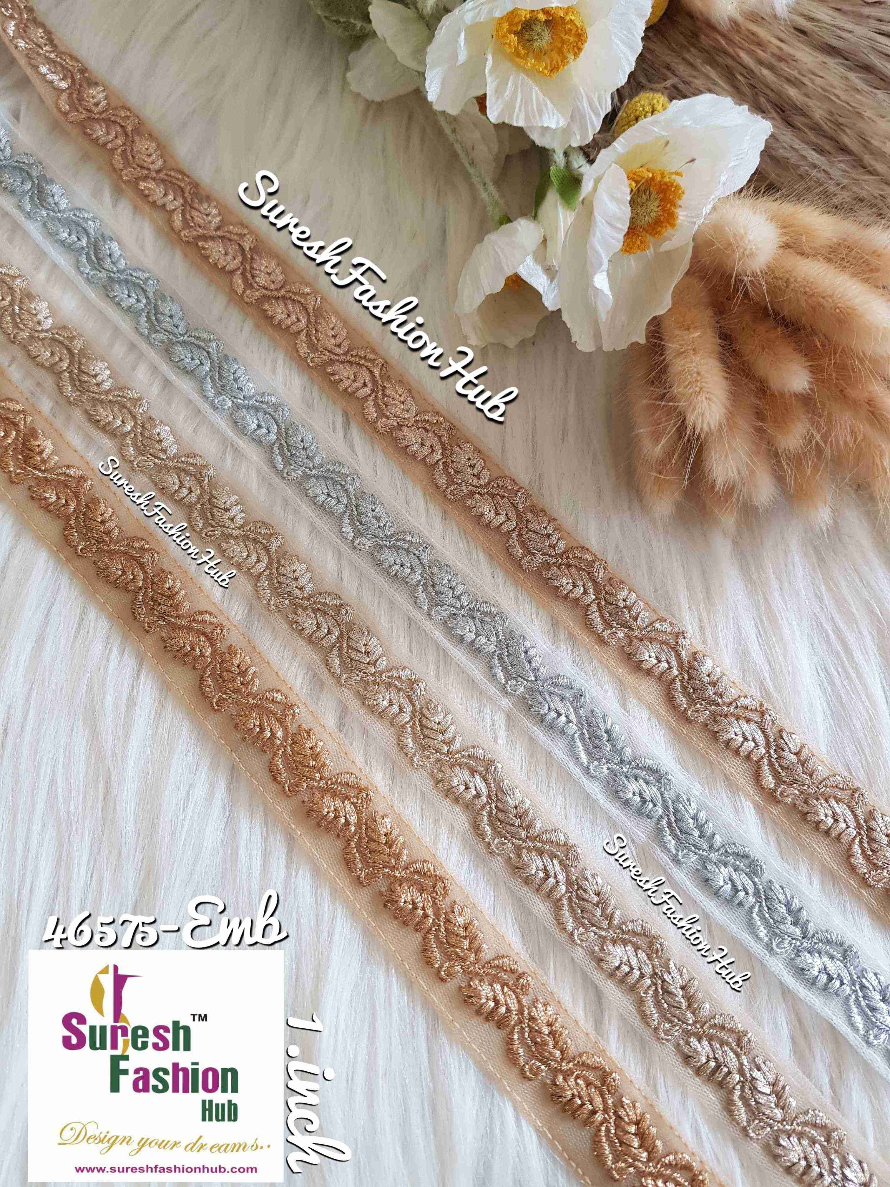 Silver Leaf Stem Embroidery Lace
