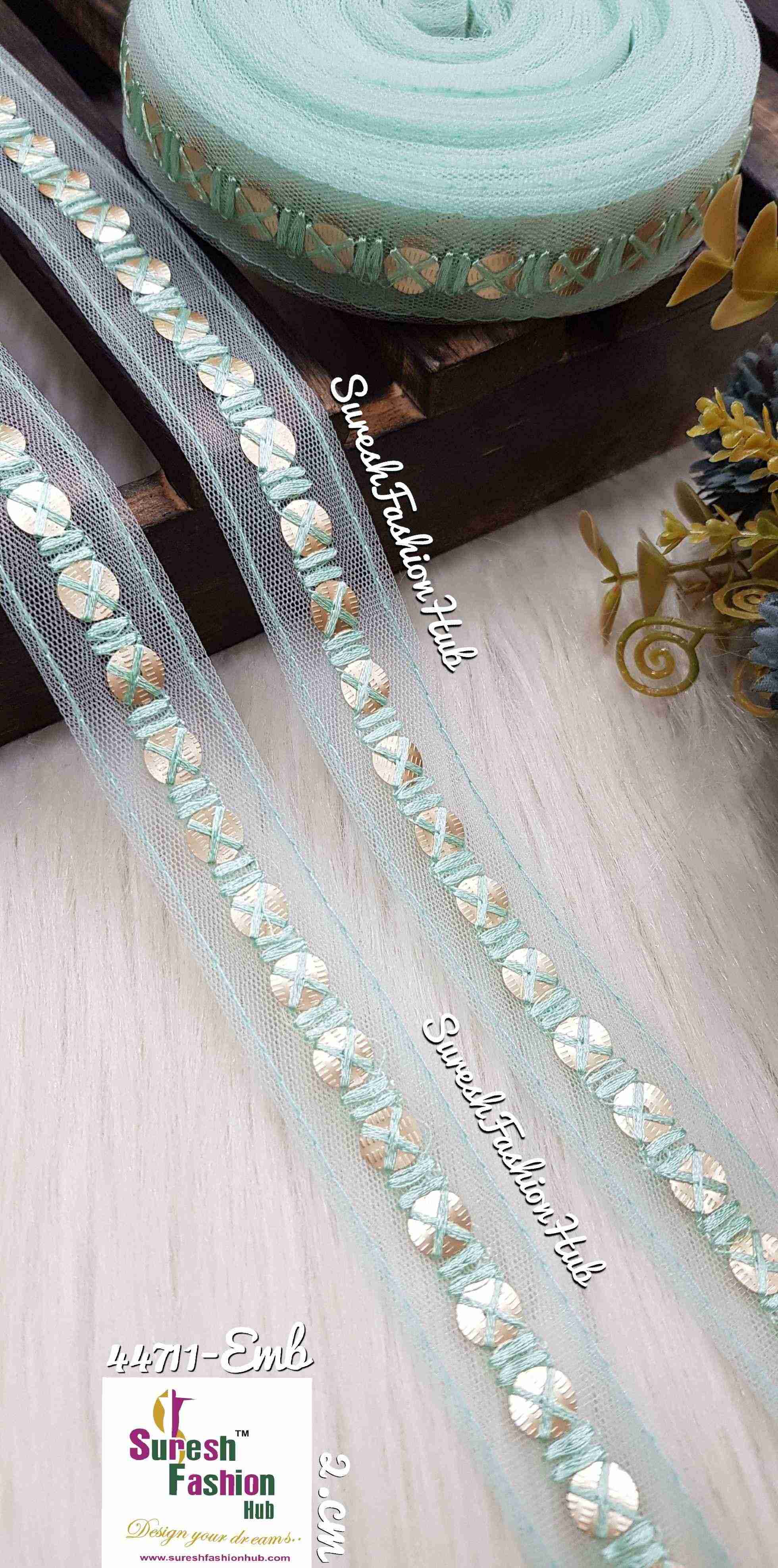 OCEAN GREEN Net Touch Sequin Thread Lace