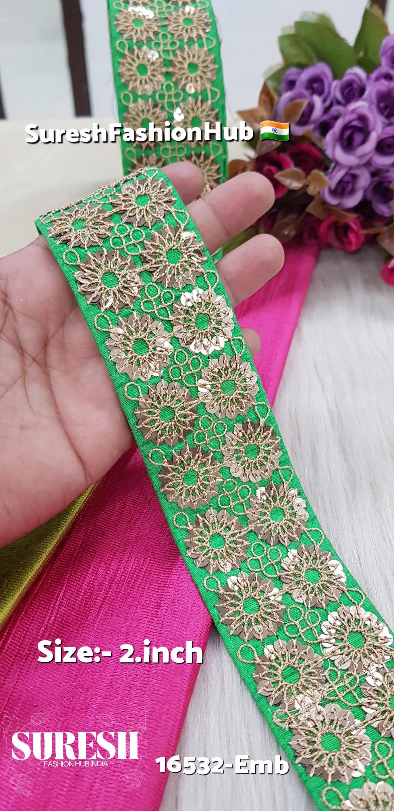Green Sequin & Dori Embroidery Fabric Lace – 16532-Emb
