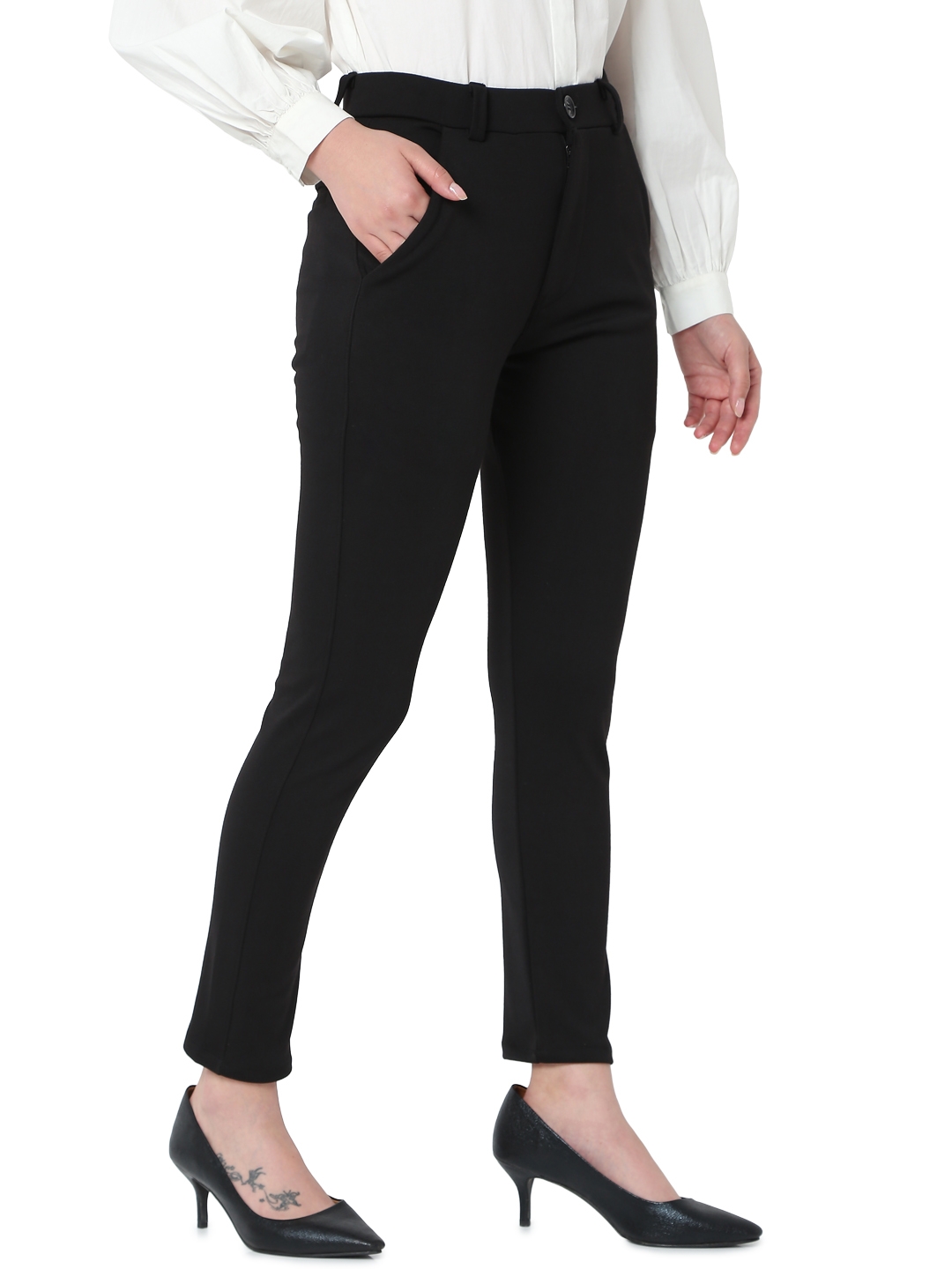 Buy Xpose Women Black Tapered Fit Cropped Formal Trousers online-hangkhonggiare.com.vn