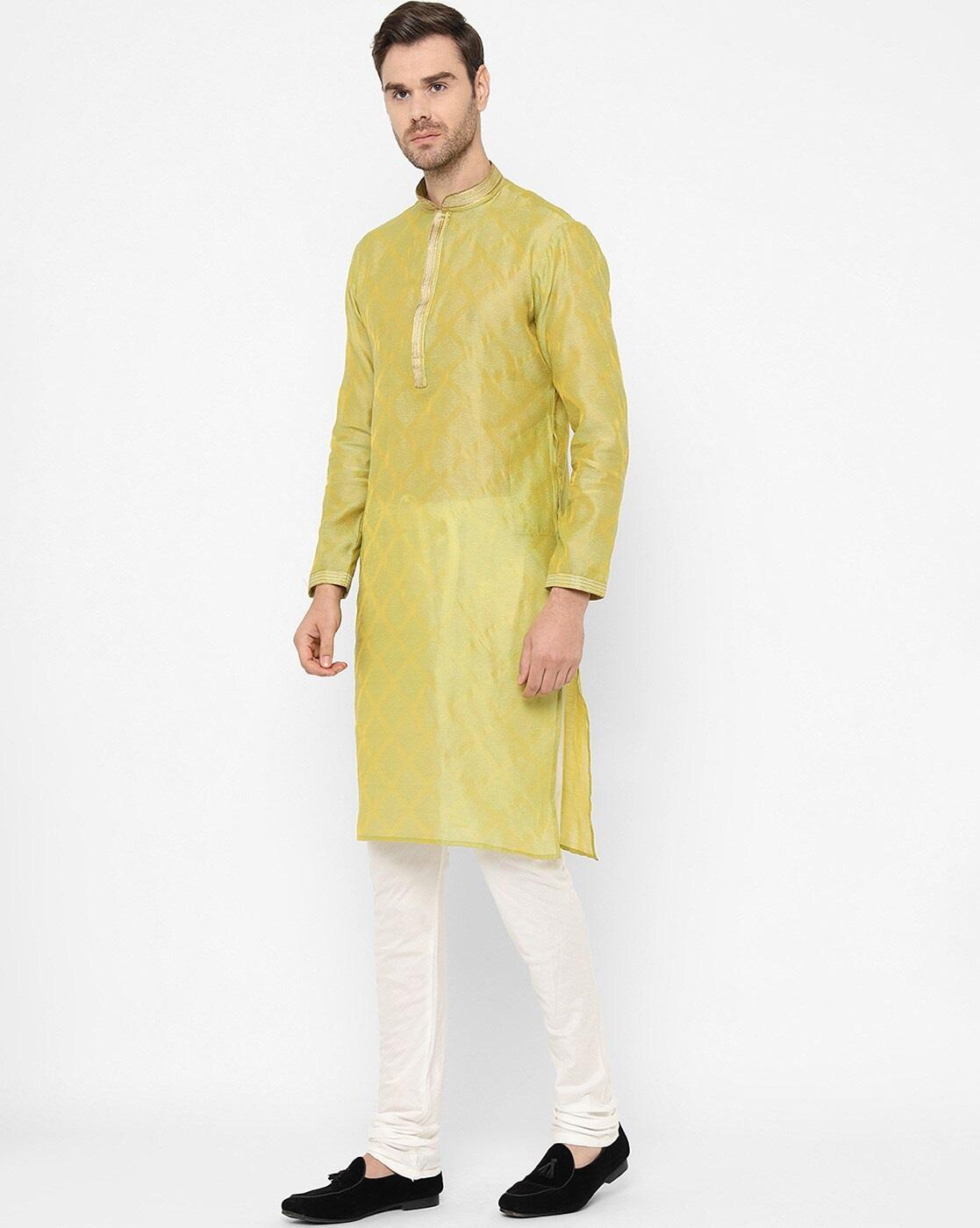 marvellous mustard silk blend woven design kurta set