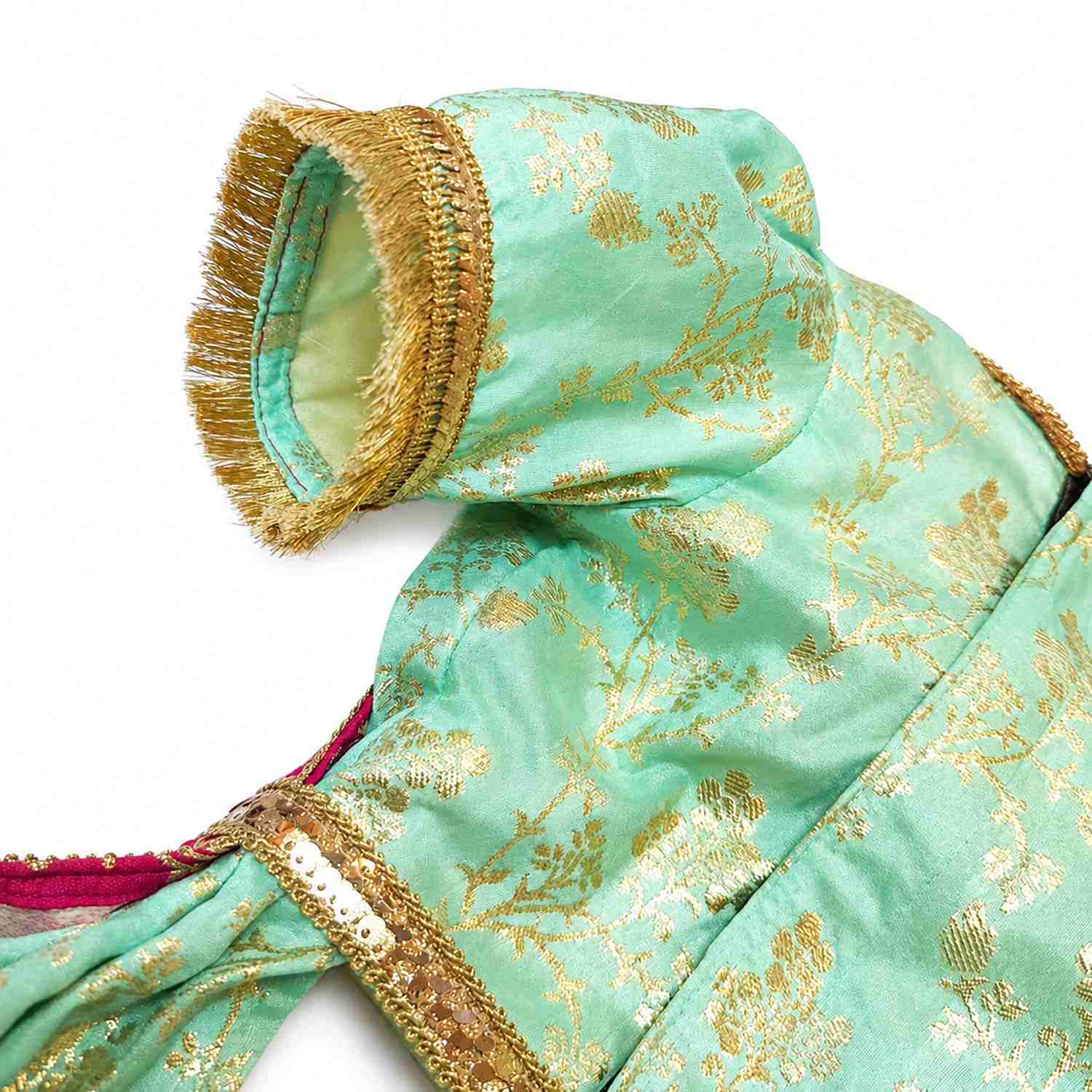 PawsIndia Traditional Heavy Brocade Zari Saree for Dogs - Ice Blue & Pink