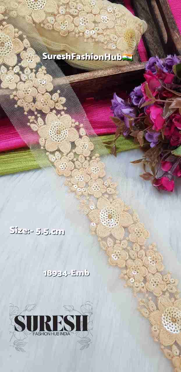 Dark Cream Floral Sequin & Zari Embroidery Lace – 18934-Emb