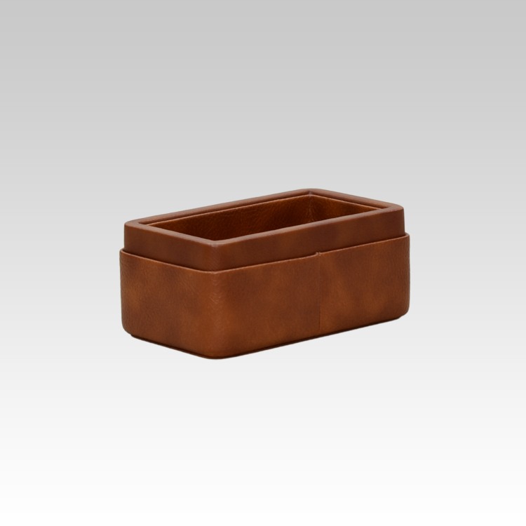 Visiting Card Holder for Desk | Faux Leather | Rectangular | Classic | Tan