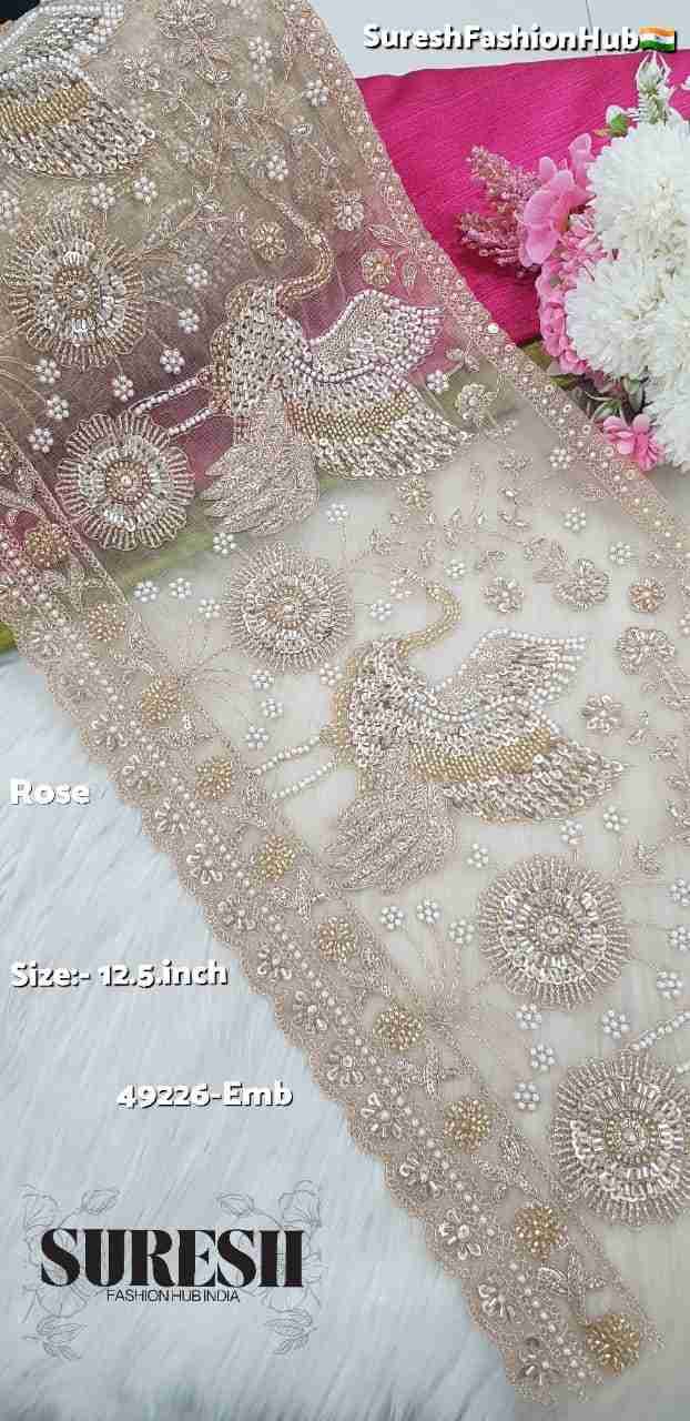 Rose Mythical Bird Floral Cutdana Handwork Net Border – 49226-Emb