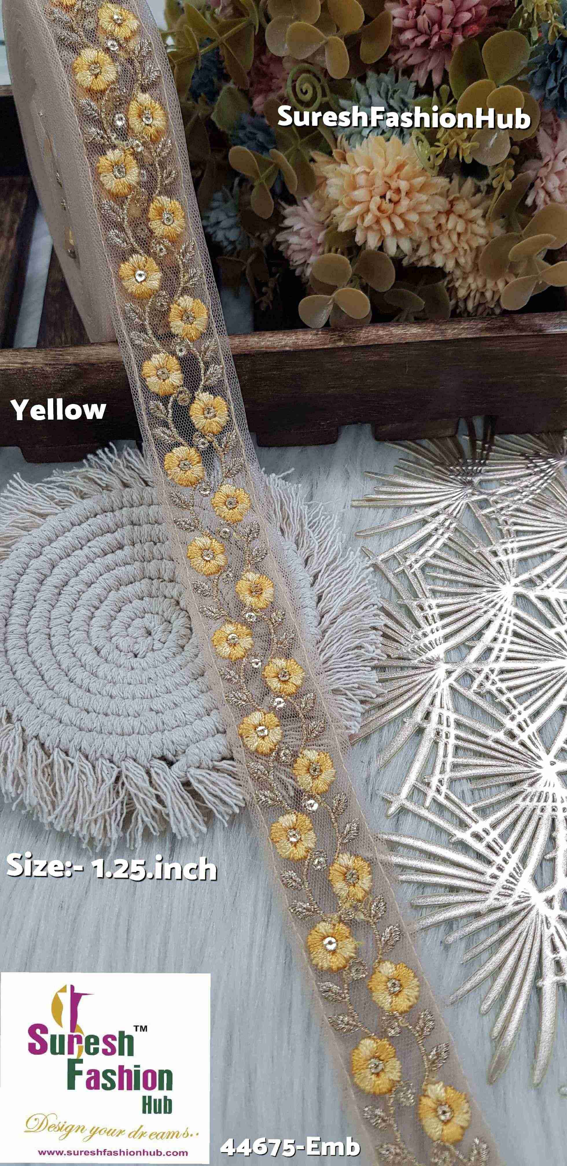 Dual Tone Yellow  Embroidered Net Lace