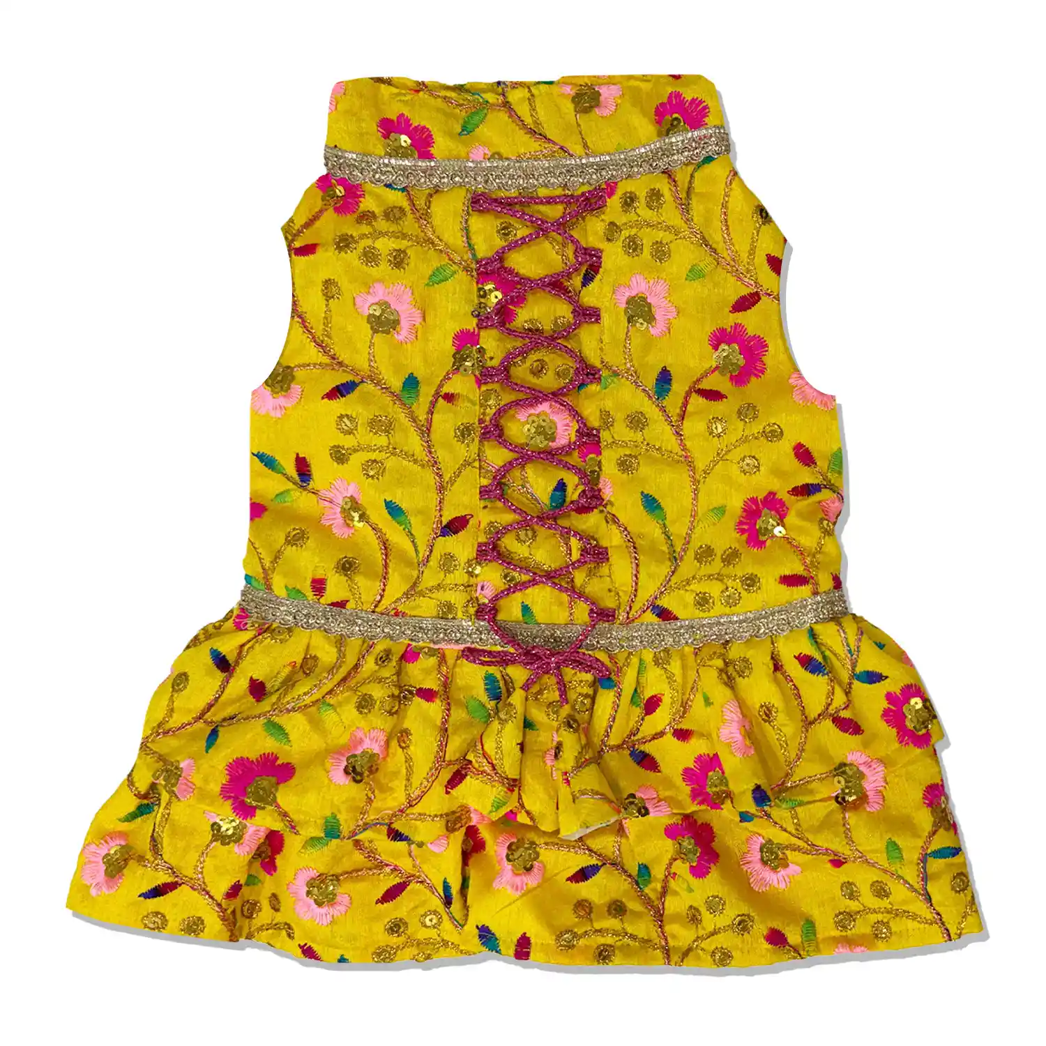 PawsIndia Traditional Marigold Yellow Princess Dress for Cats