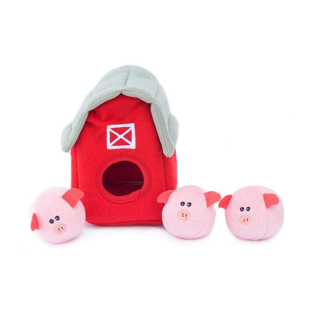 Zippy Paws Zippy Burrow Dog Toy Barn with Pig Bubble Babies