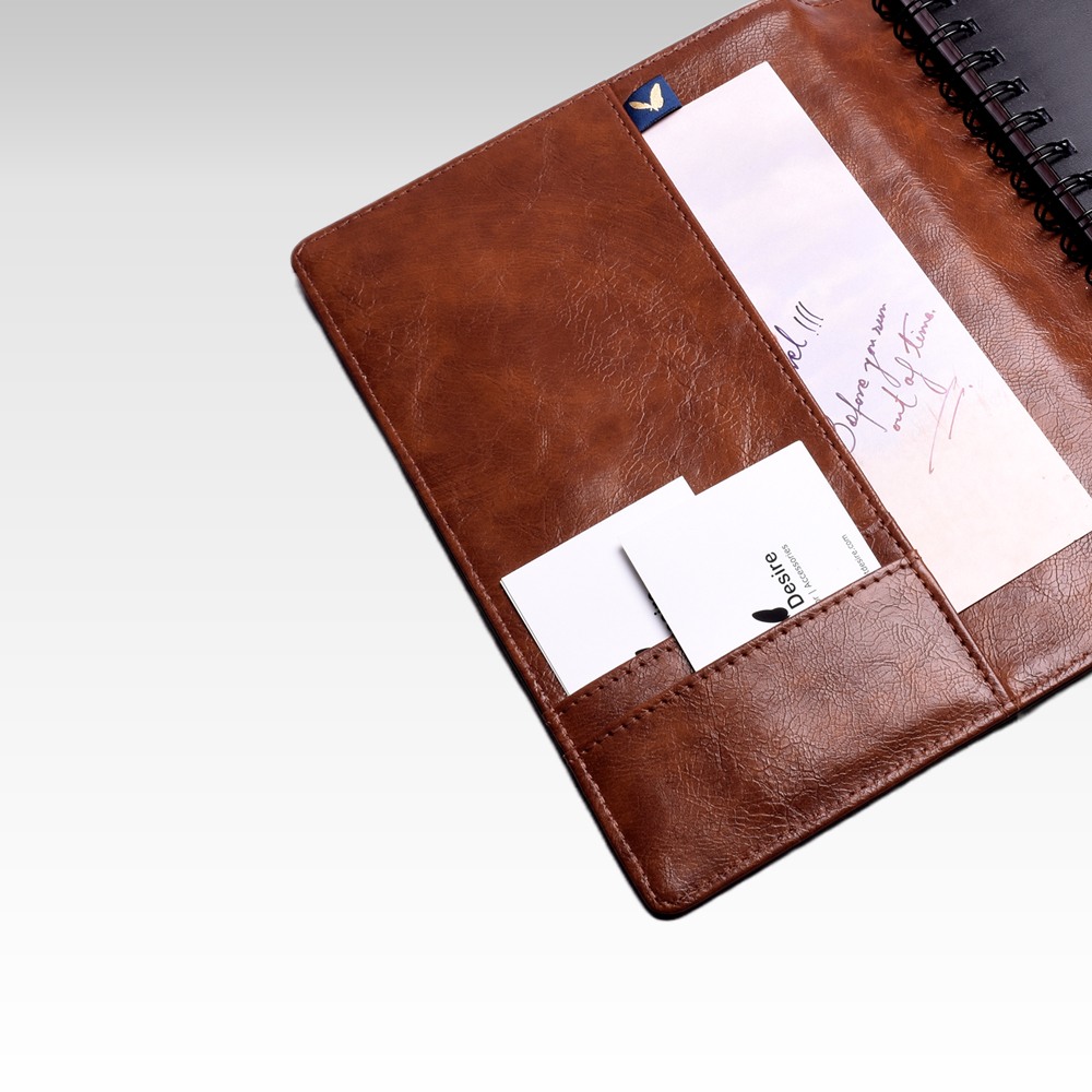 A5 Personal Organizer | Fits Any A5 Size Spiral Notebook | Magnetic Strap Closure | Two Small and One Large Inside Pocket | Mochino Series | Tan