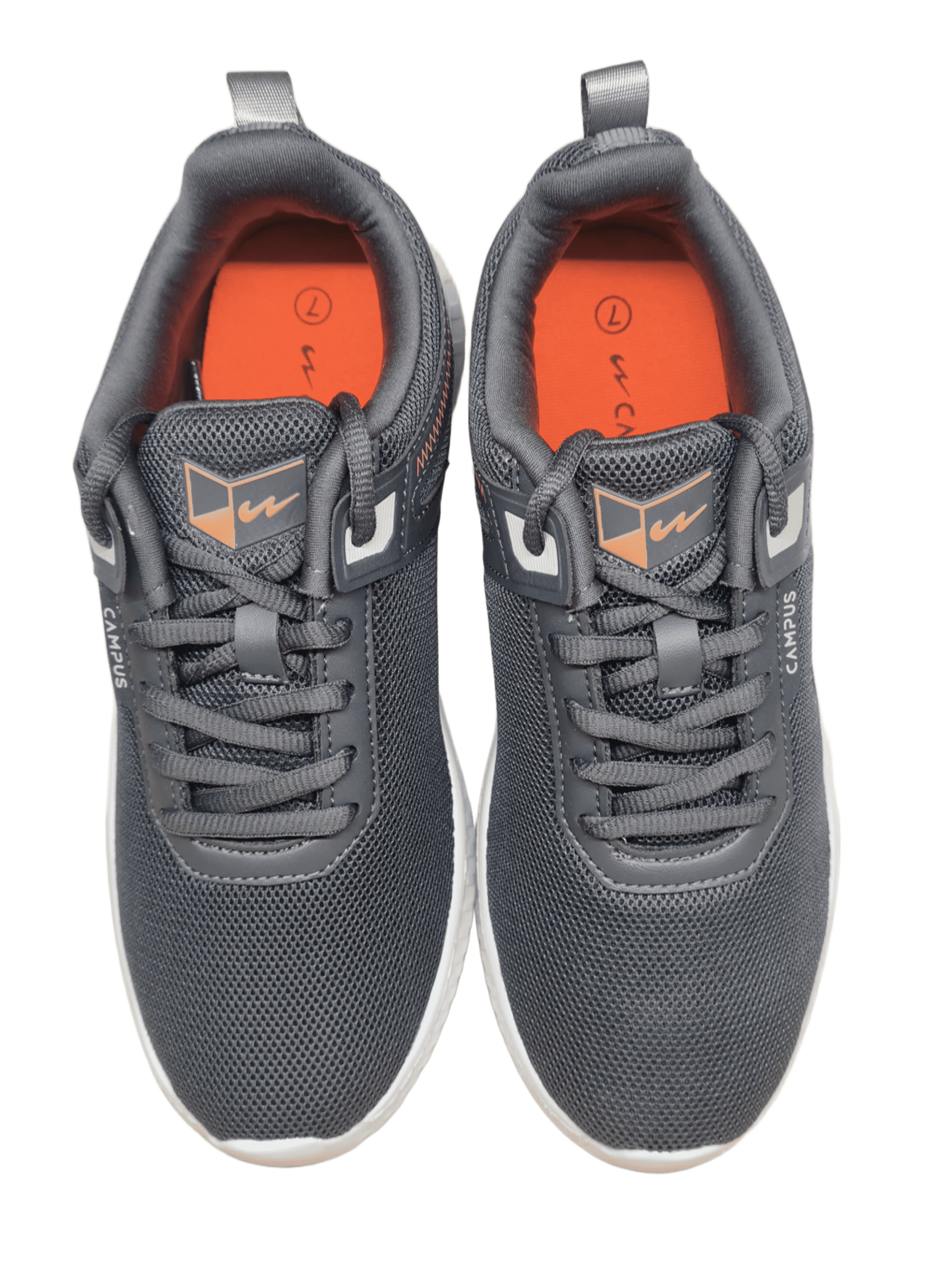 Campus Men's Dark Grey & Orange Mesh Athletic Sports Shoes