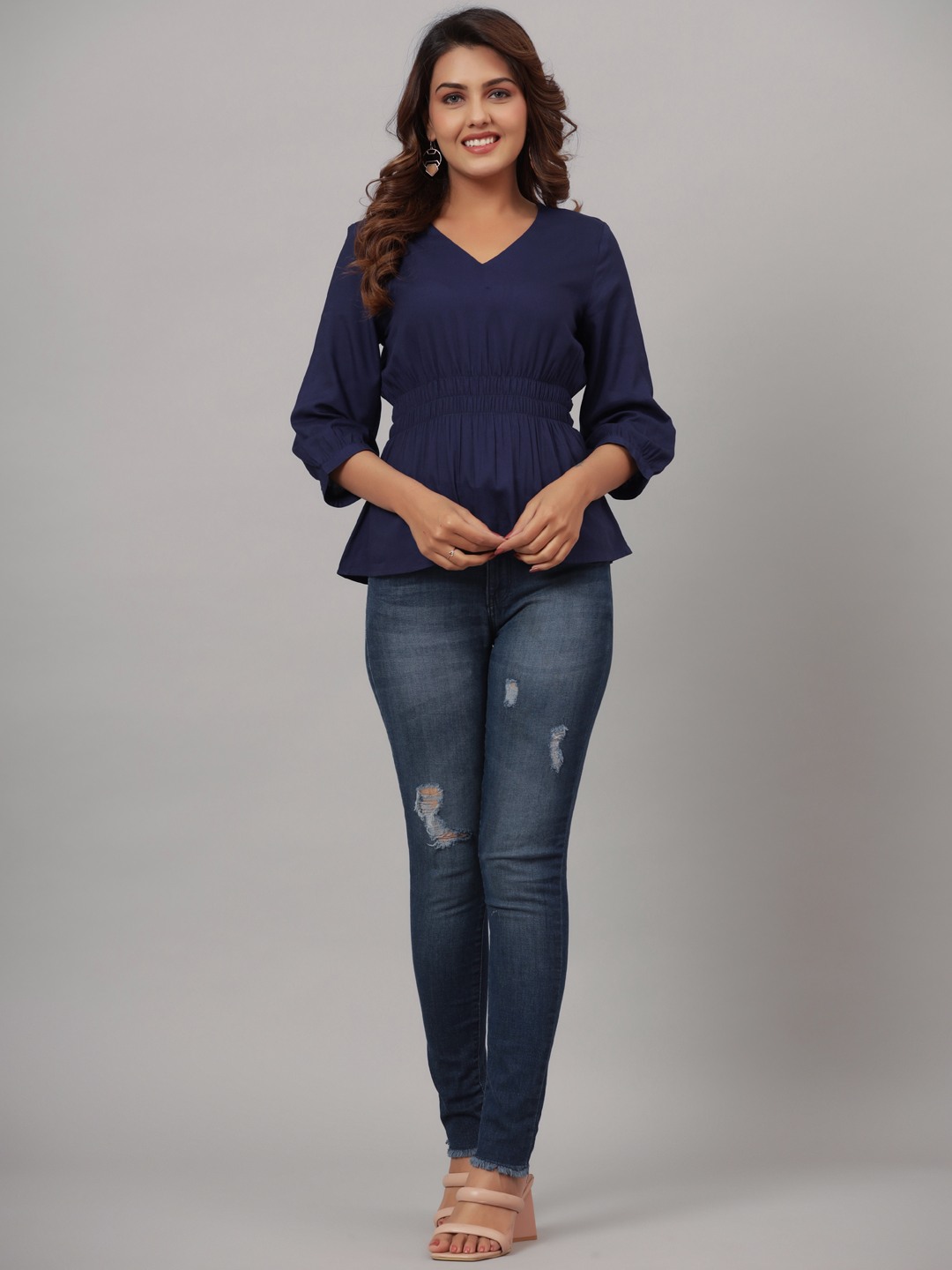 Navy Blue Rayon Peplum top