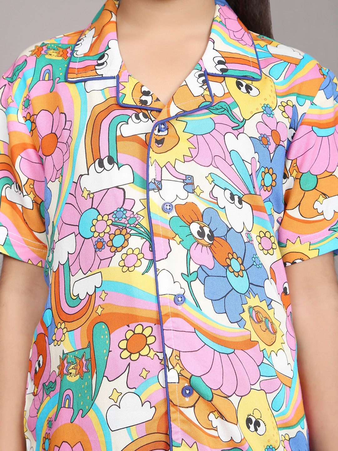 Ninos Dreams Girls Cotton Half sleeves Night Suit Multicolour Cartoon Print
