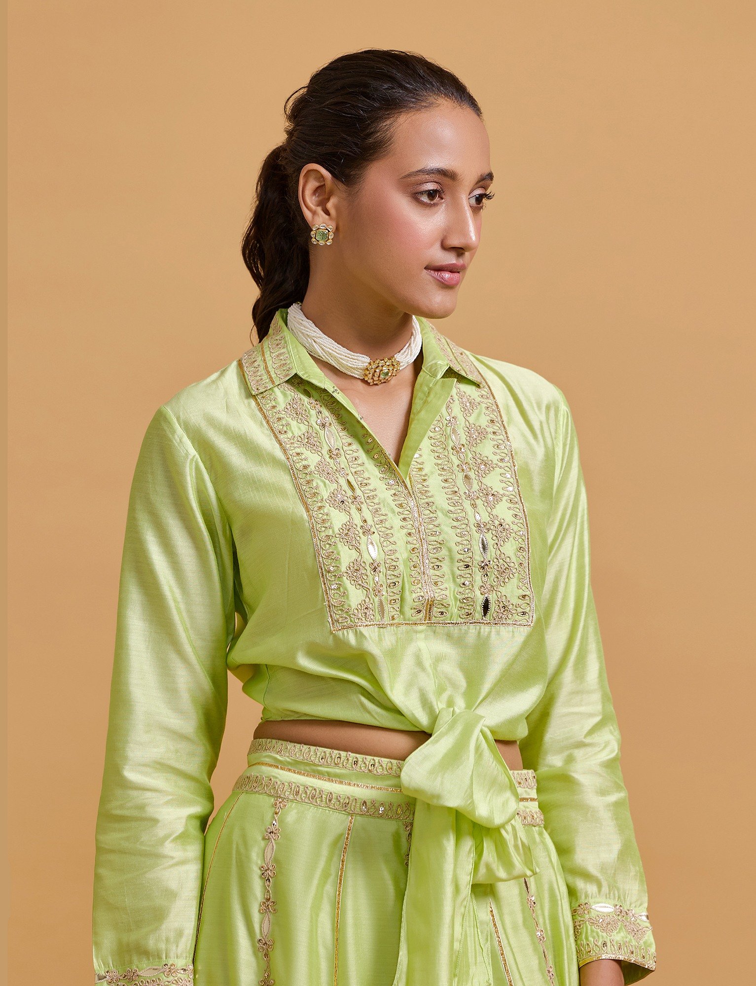 Zeenat  Pista Tie Up Blouse
