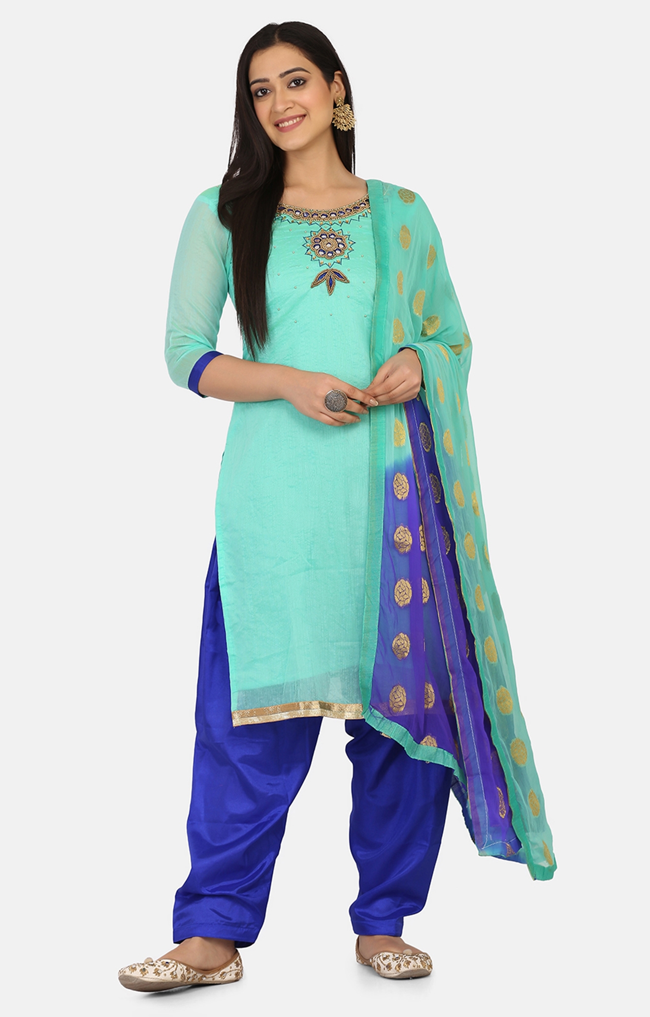 Shaily Green Color Cotton Blend Embroidered Unstitched Dress Material-VF_ASCRAMA33_DM