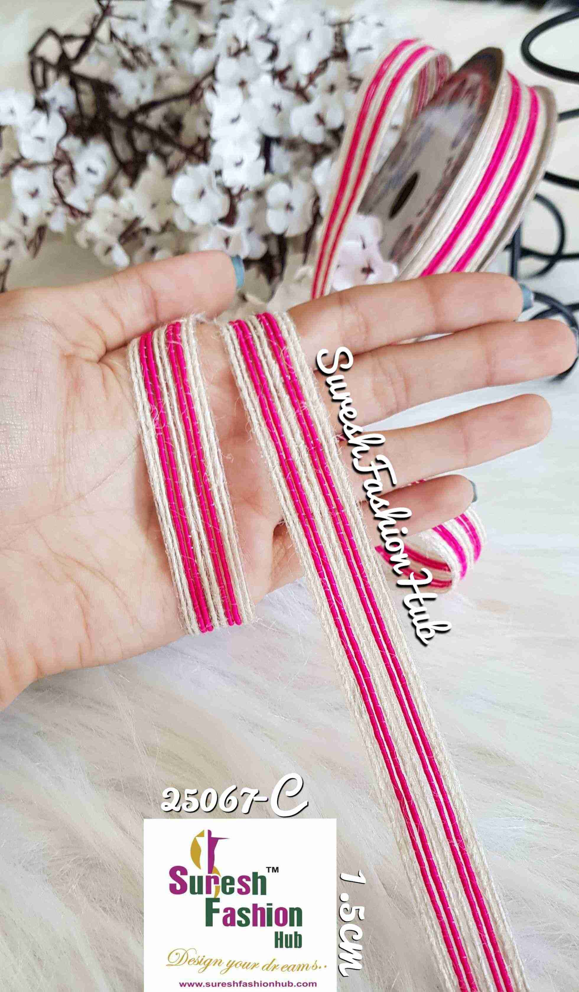 Hot Pink & White Stripes Thin Trim
