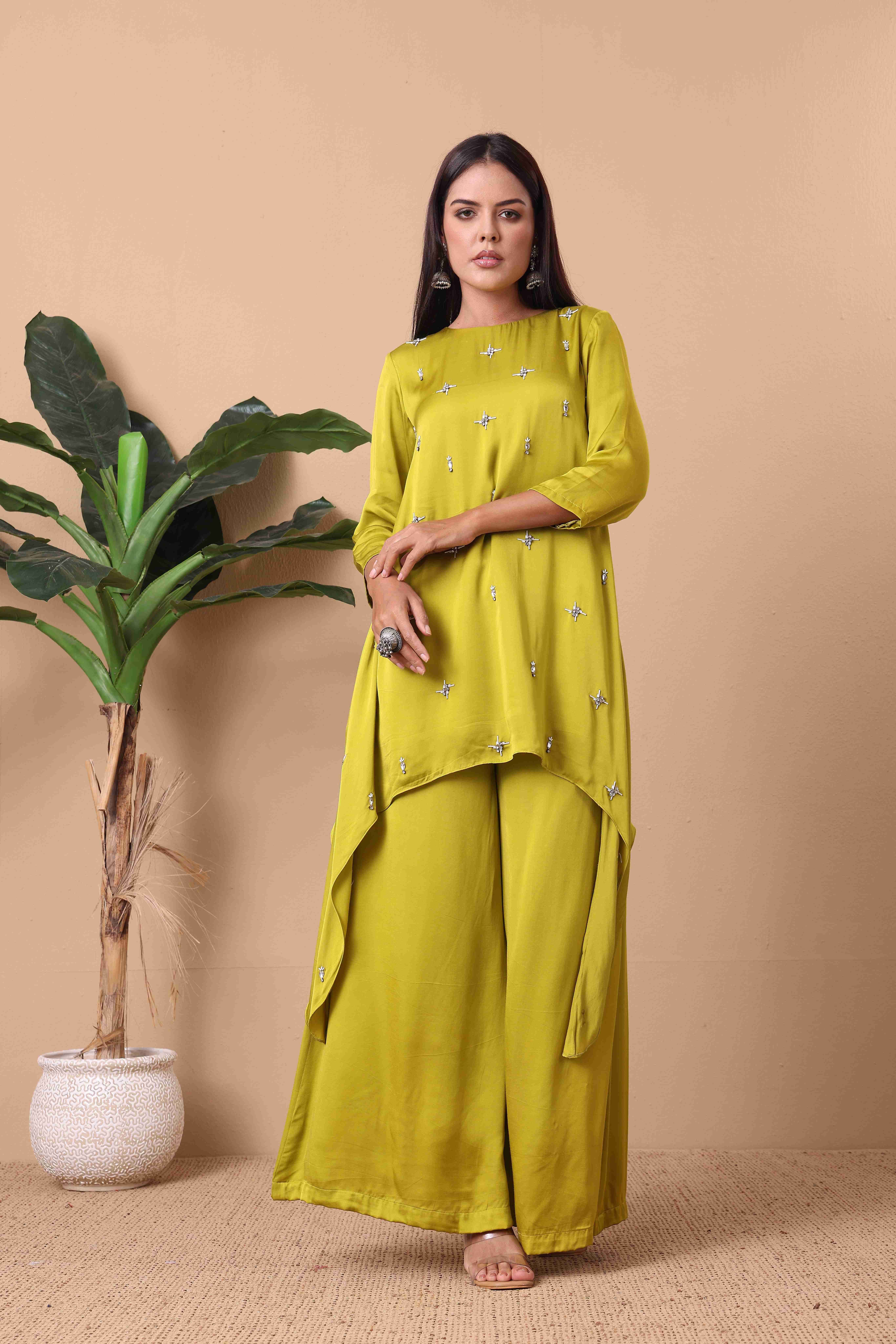 Olive Green Embellished Kurta Set