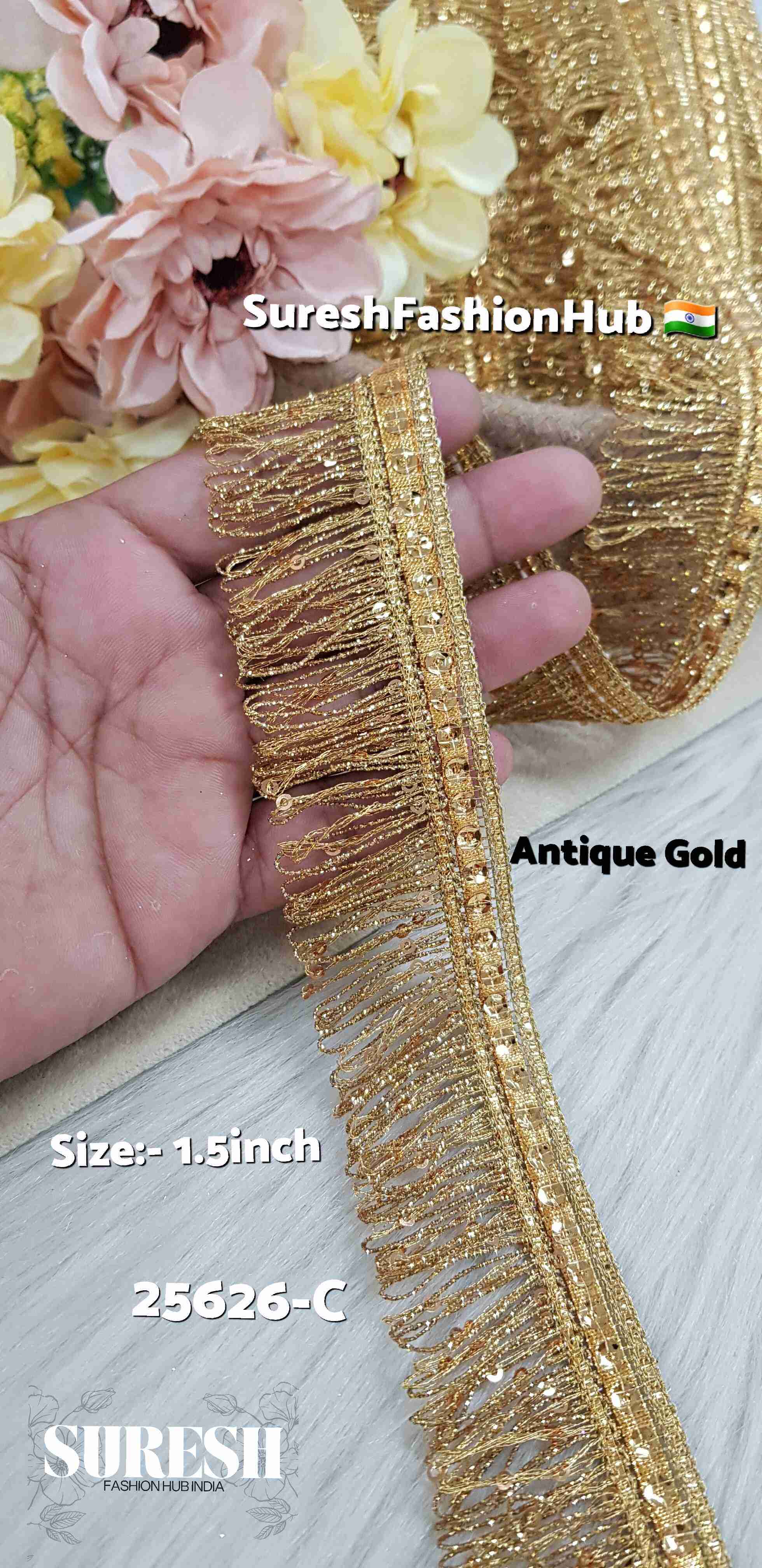 Antique Gold Zari Sequin Fringe Lace