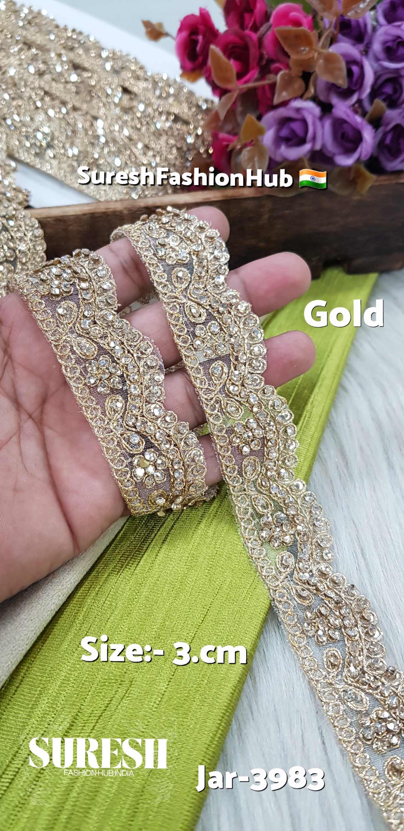 Jar-3983  Gold Organza Dori Diamond Lace – 3 cm