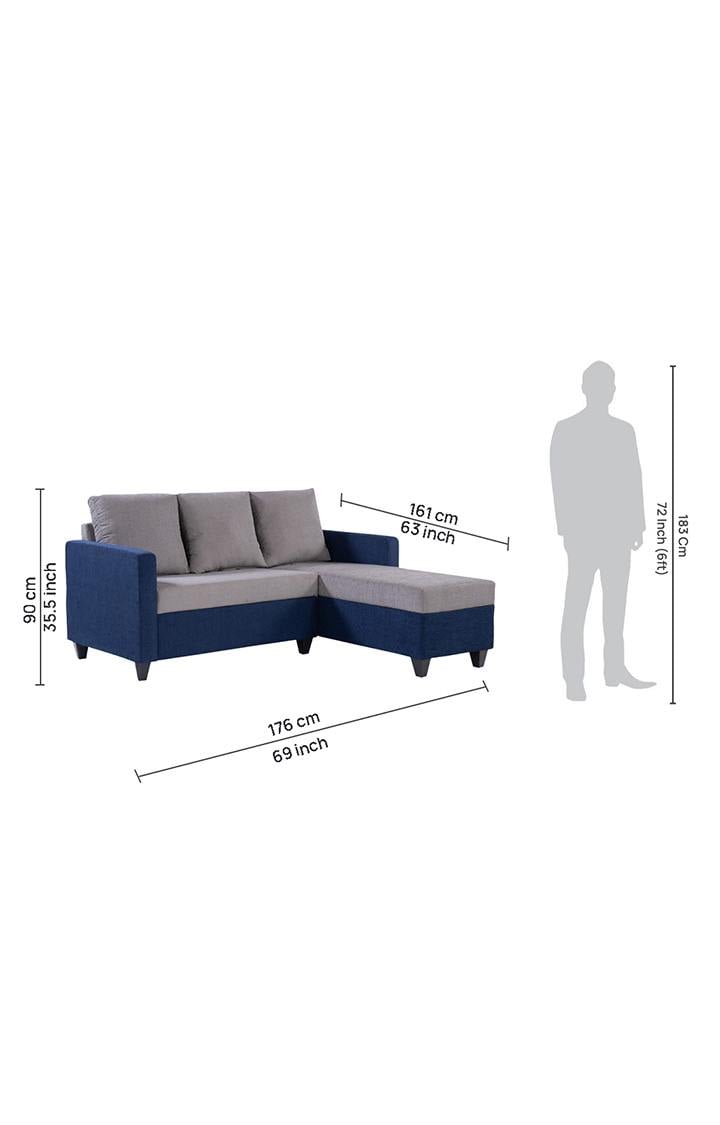 neudot Saya LHS Sectional Sofa for Living Room |4 Person Sofa| Premium Fabric with Cushioned Armrest | 12 Months Warranty| Solid Wood Frame| 4 Seater in Saya Duo Blue Color DIY(Do-It-Yourself)