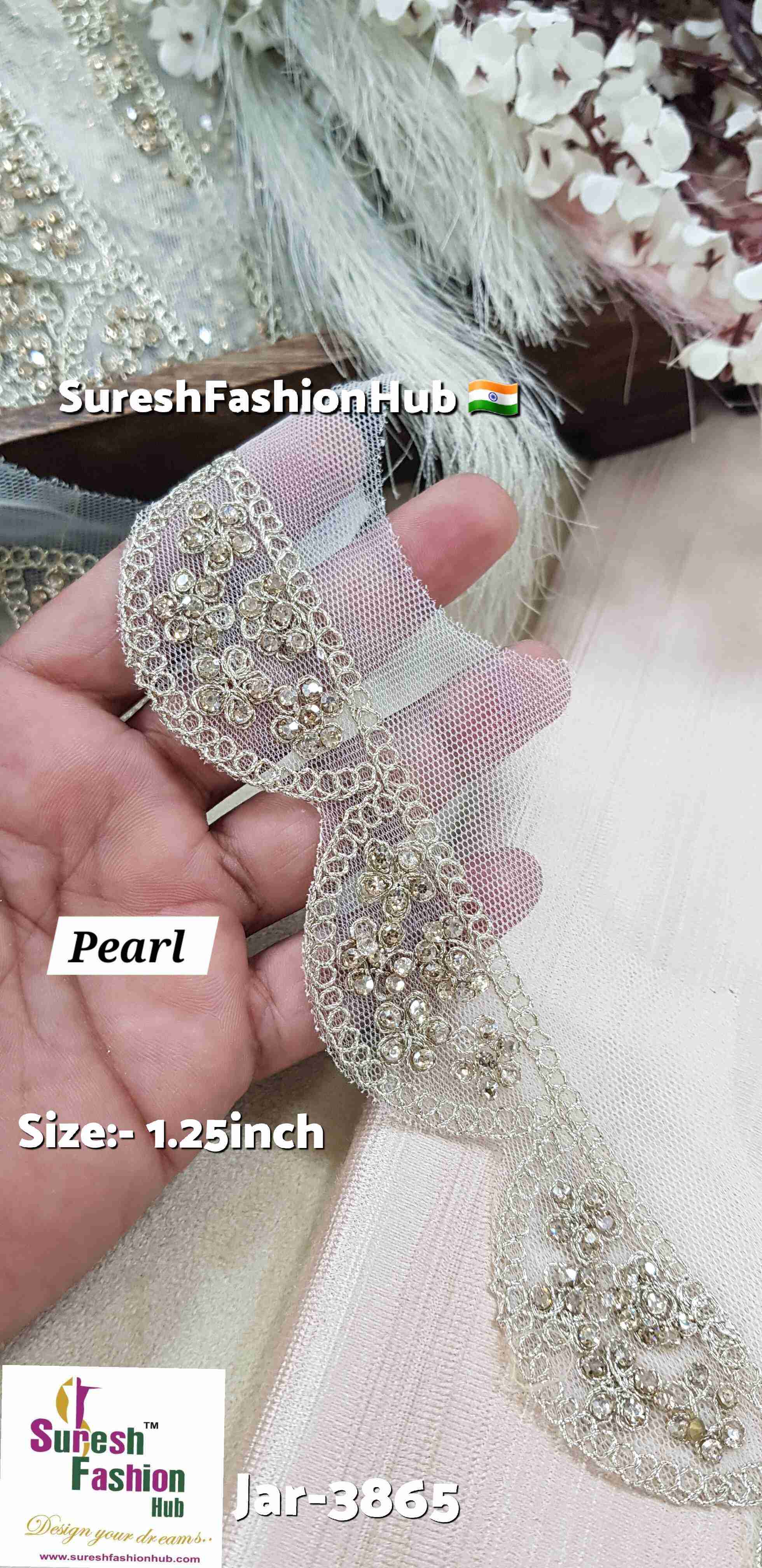 Pearl Gold Scalloped Floral Dori Lace