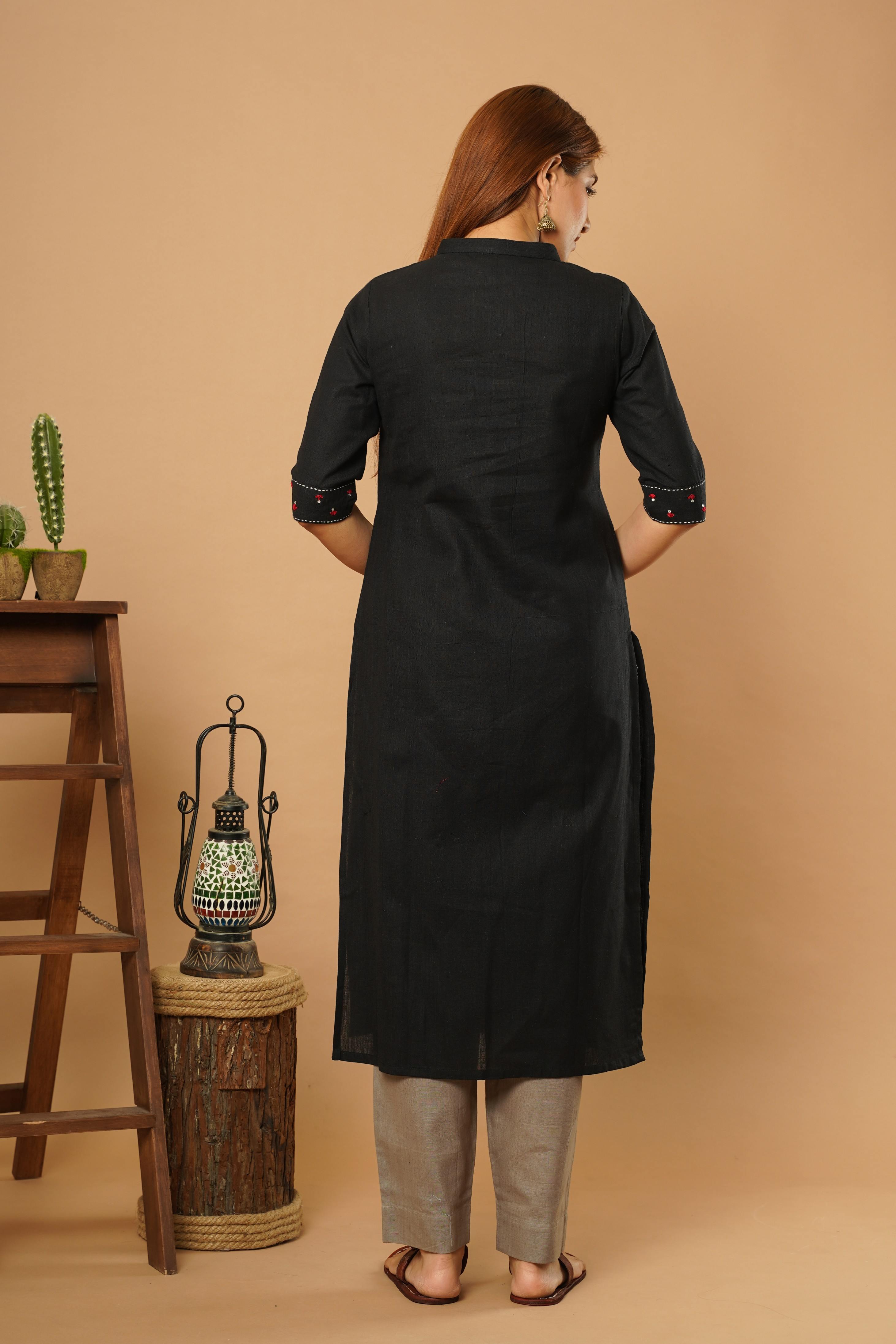 KHADI BOX PLEAT THREAD EMBLIISH KURTA