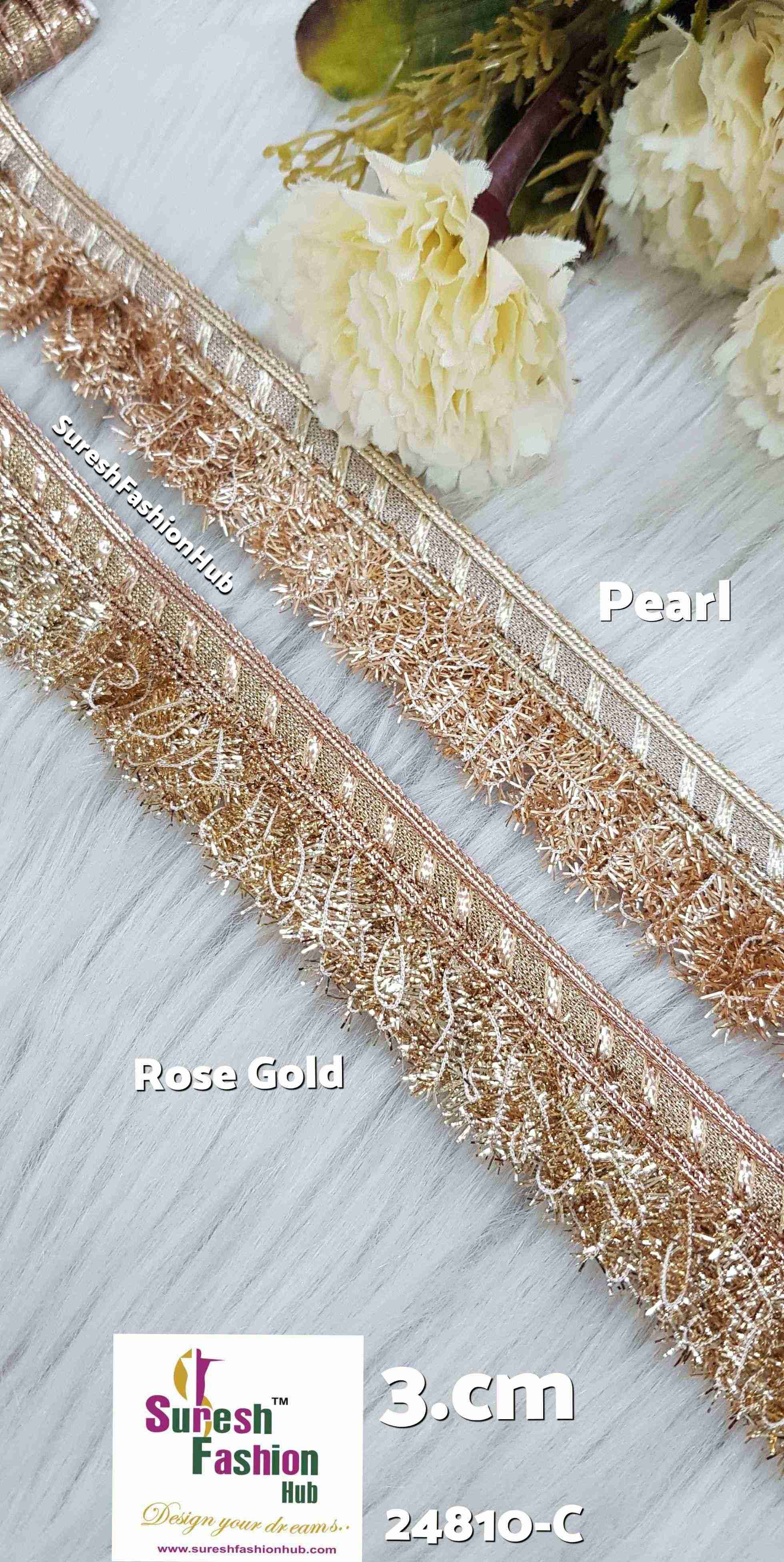 Pearl Gold Jhalar Machine Lace: