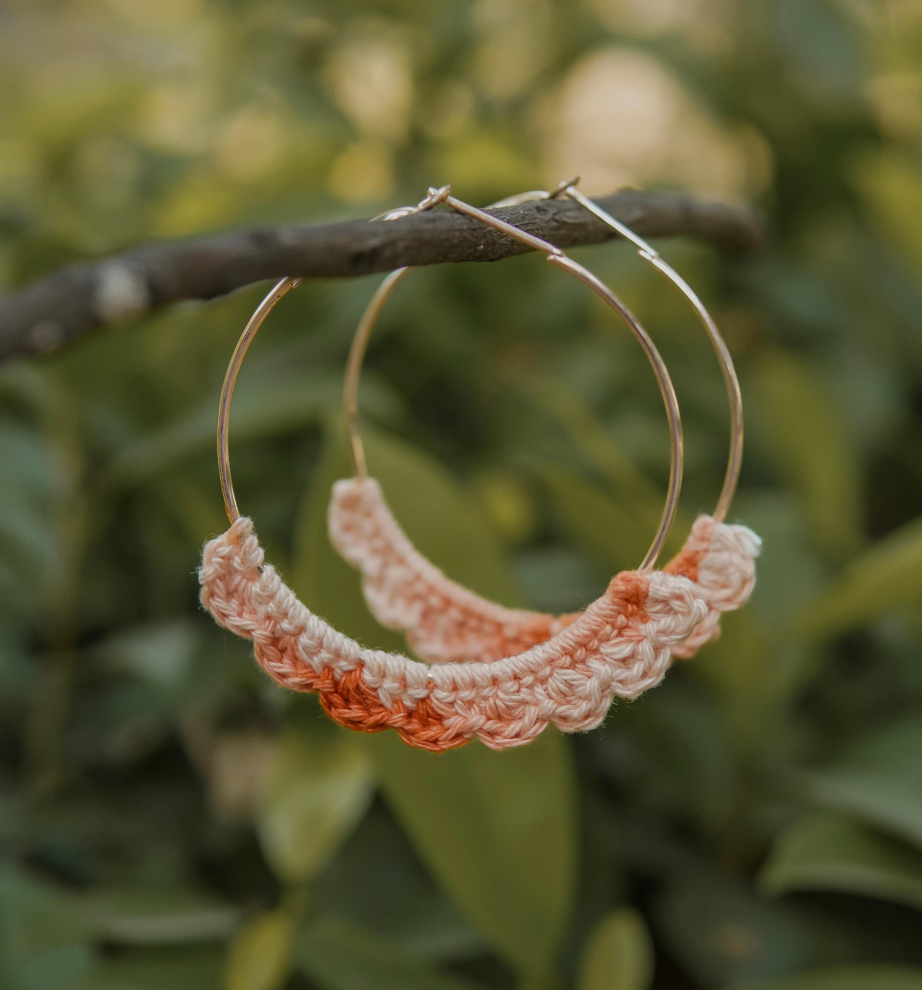 Sunshine in Your Ears: Dual-Shade Peach Crochet Nazakat Hoops by AHG. Every outfit's sweet touch!