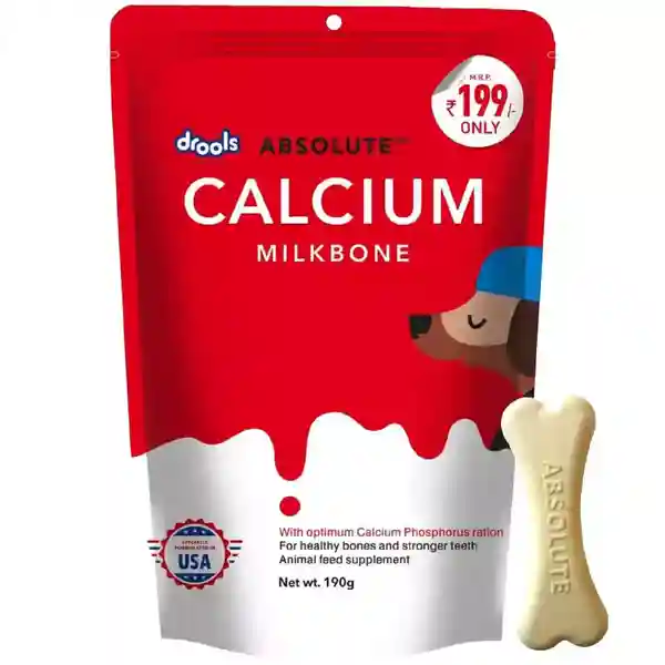 Drools Absolute Calcium Milk Bone Pouch for Puppies & Adult Dogs, 190g