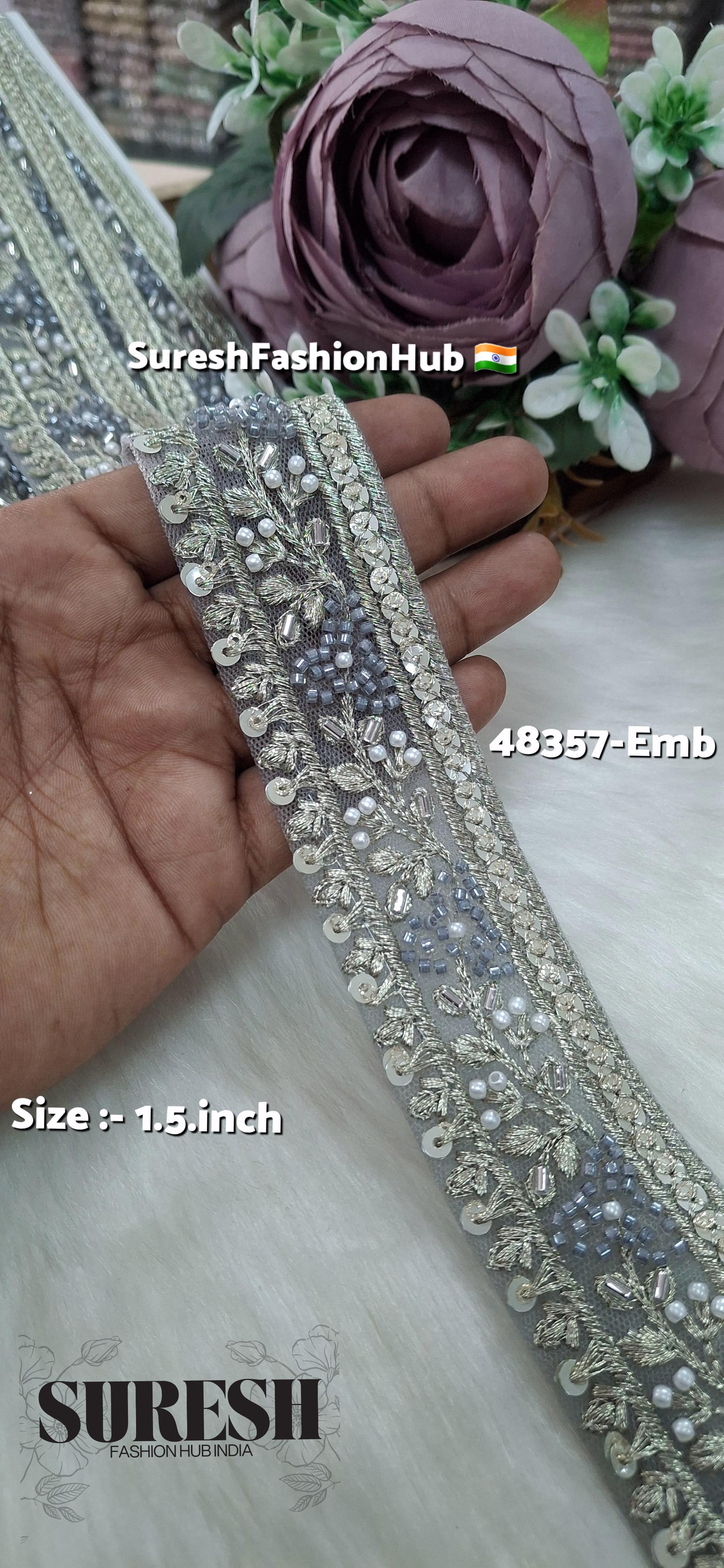 Grey Beaded Floral Grace Net Embroidered Lace