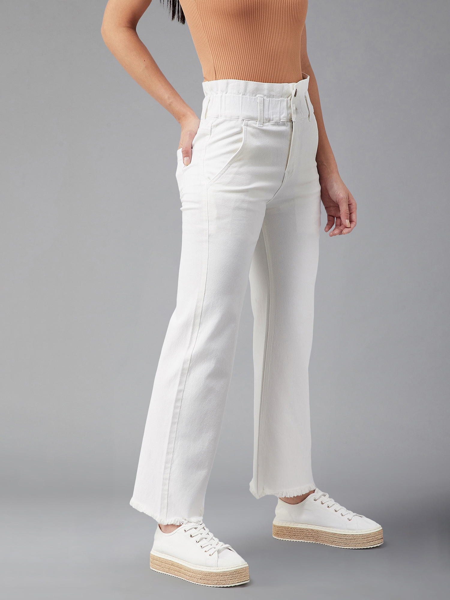 ALAÏA Women's High Waist White Denim Jeans | ALAÏA US