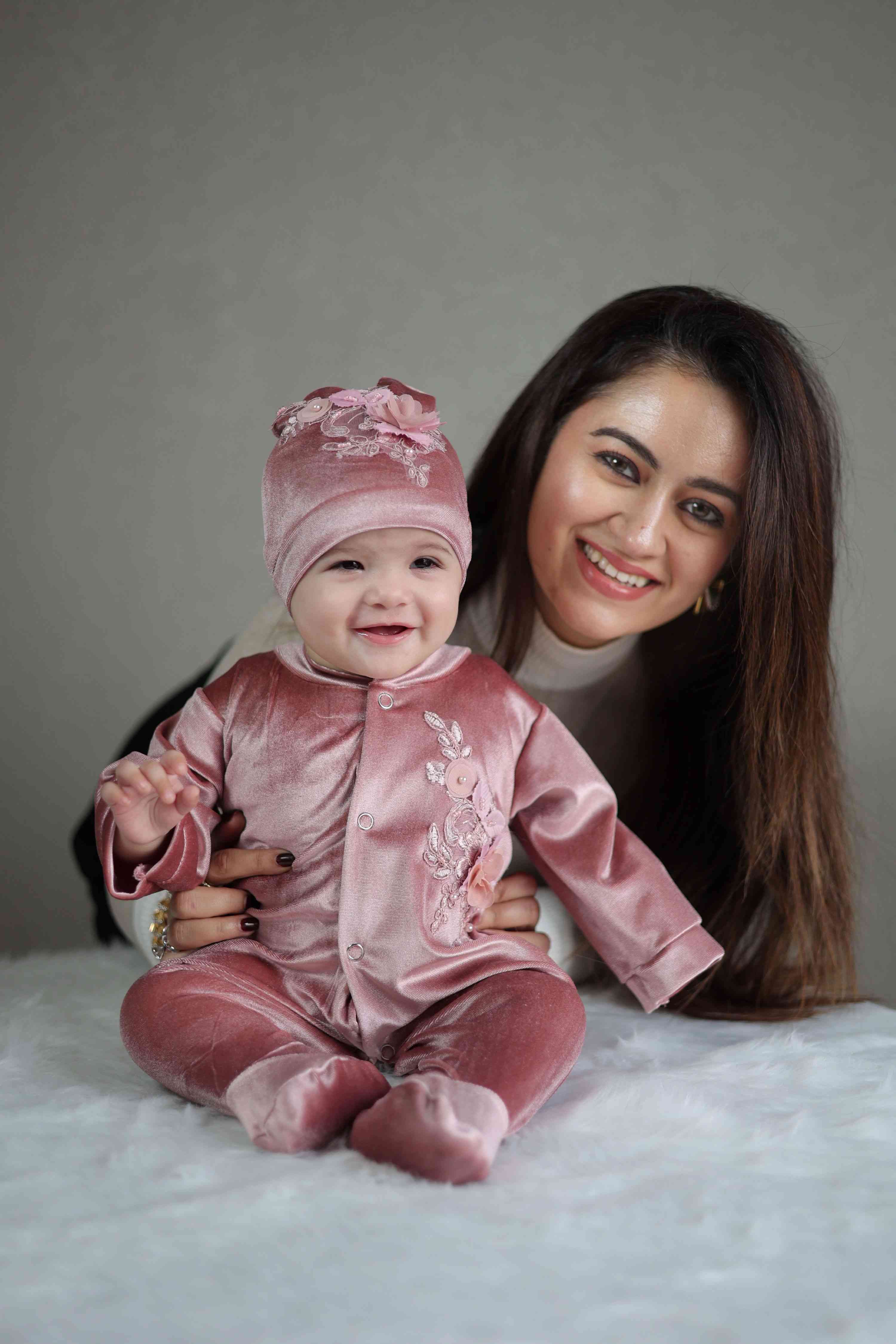 Blush Petal Velvet Baby Set