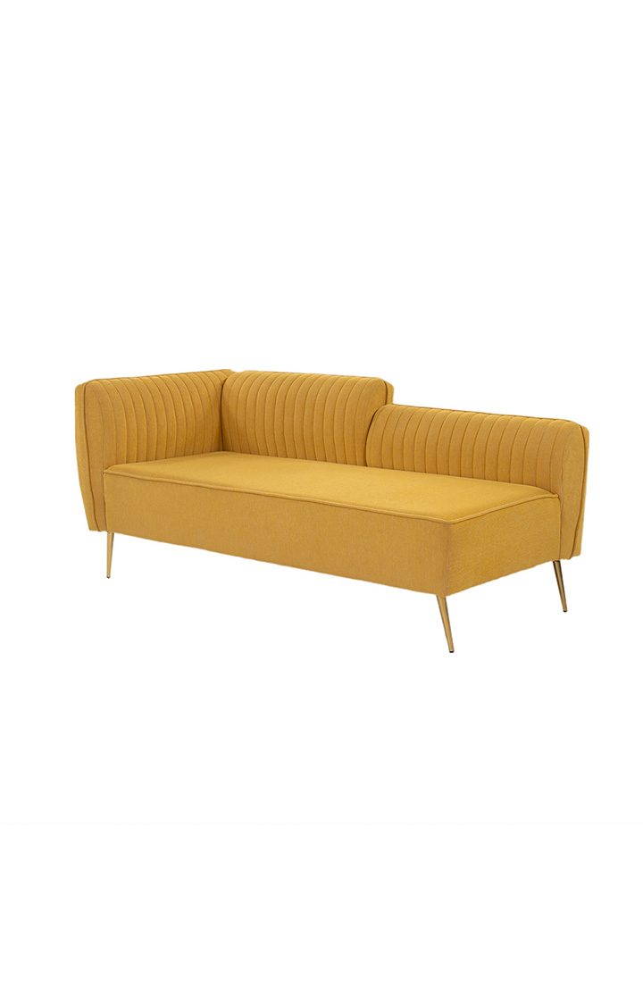neudot Diva LHS Sofa Chaise Lounger with Golden Legs for Living Room|Bedroom|2 Person Sofa|Diwan|Premium Fabric | Solid Wood Frame|2 Seater (Colour : Husky Yellow (DIY))
