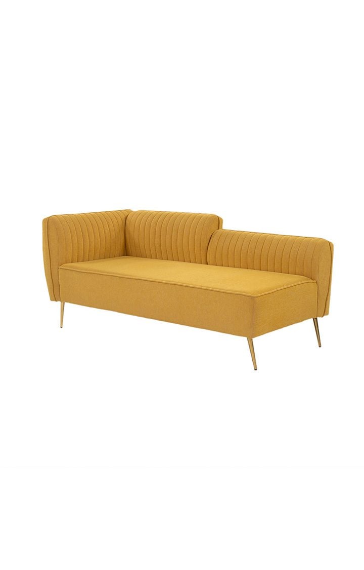 neudot Diva LHS Sofa Chaise Lounger with Golden Legs for Living Room|Bedroom|2 Person Sofa|Diwan|Premium Fabric | Solid Wood Frame|2 Seater (Colour : Husky Yellow (DIY))