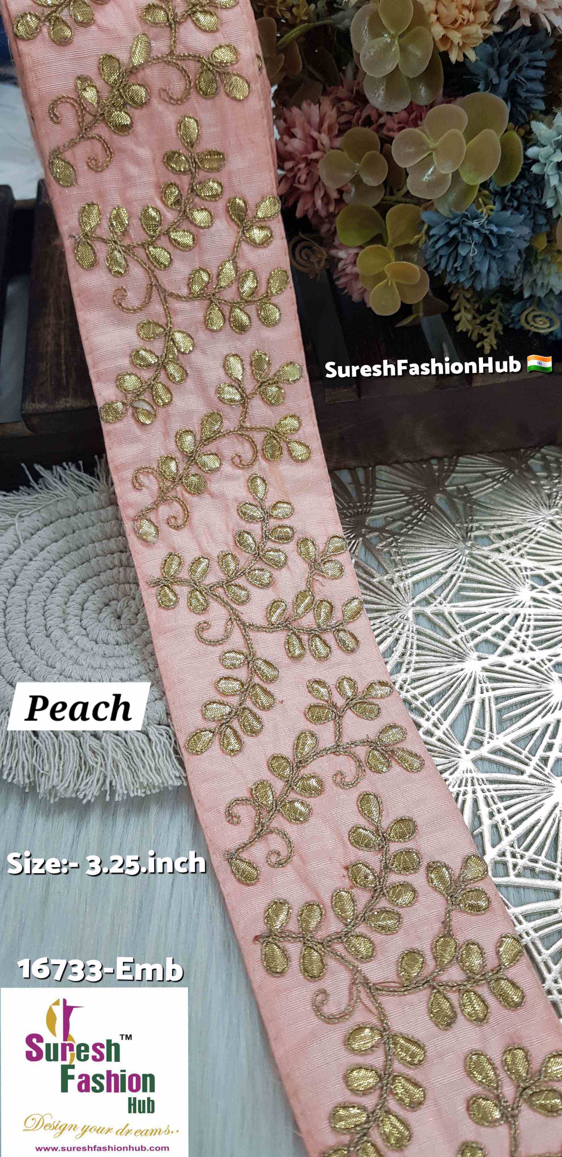 Peach Base Laser Gota Patti Embroidery Trim
