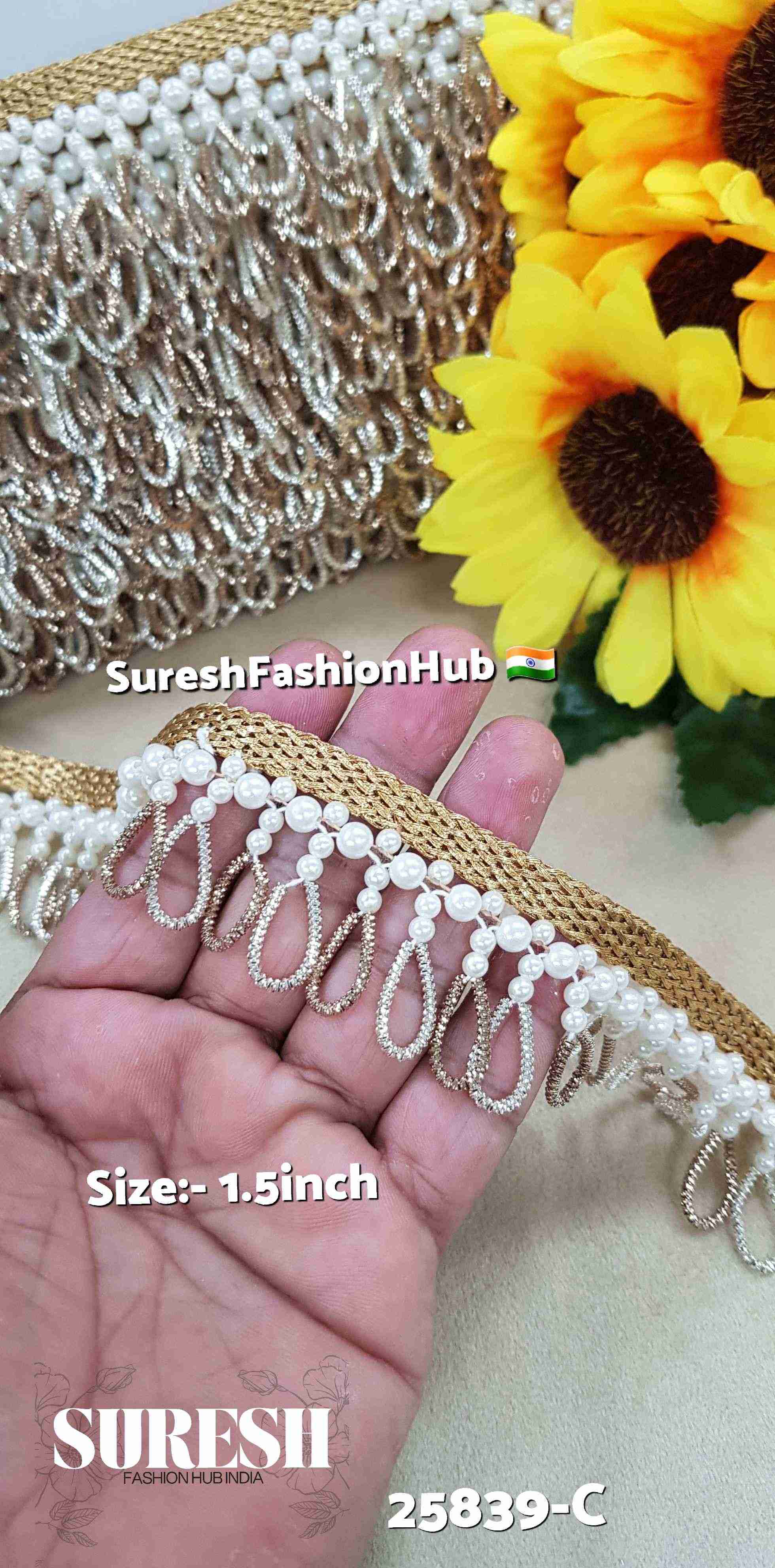 Pearl Moti & Water Hanging Scalloped Lace