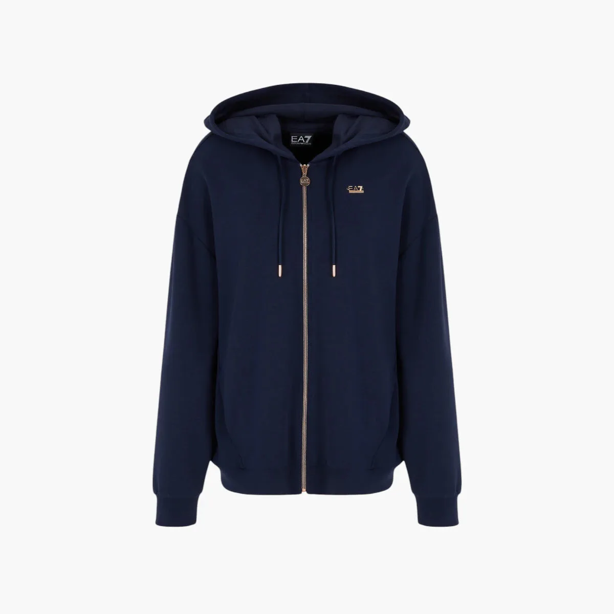 Regular Fit Hooded Zip Up Sweatshirt With Gold Logo Plaque