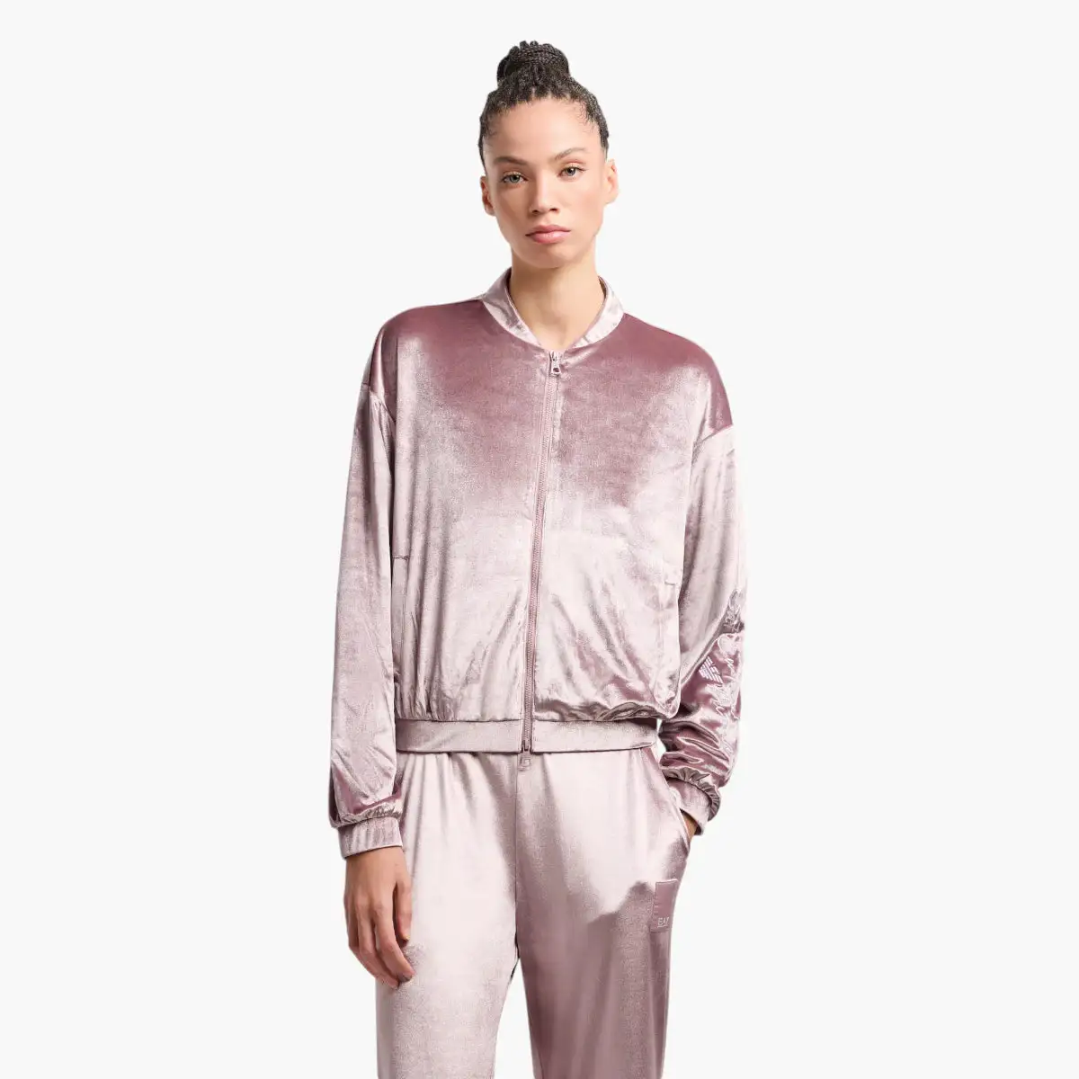 Regular Fit Athletic Velour Zip Up Sweatshirt With Embroidered Branding