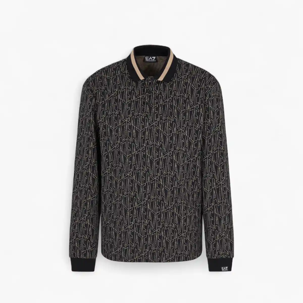Regular Fit Long Sleeve Polo Shirt With All-Over Jacquard Branding