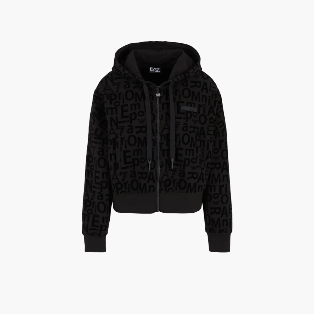 All Over Logo Cropped Cotton Zip Up Hooded Sweatshirt