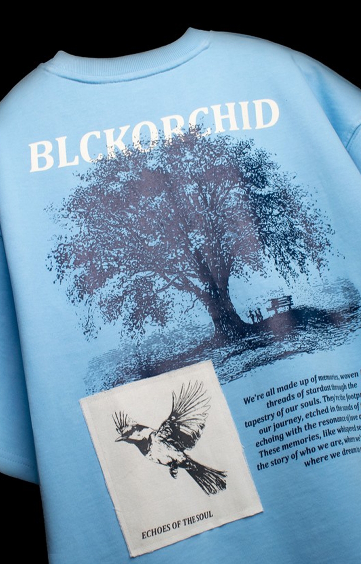 Blckorchid | Unisex Echoes Of The Soul Blue Cotton Printed Oversized T-Shirt