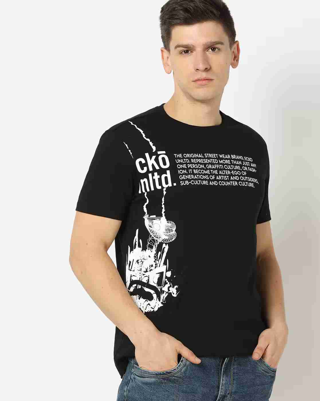 Men Typographic Print Regular Fit Crew-Neck T-Shirt
