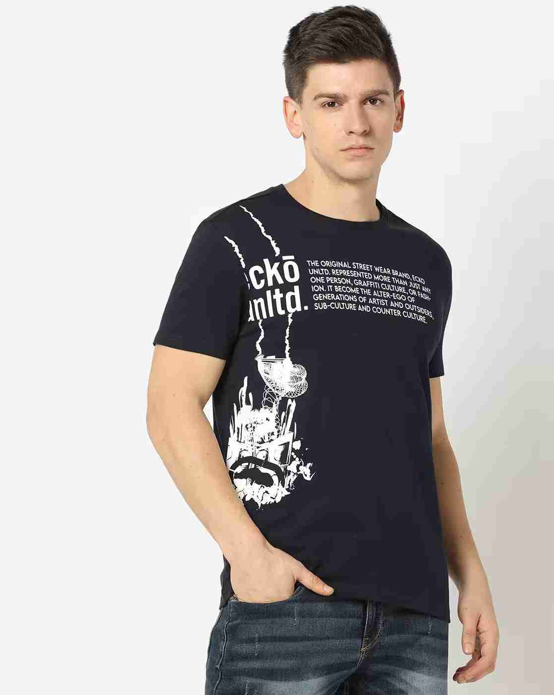 Men Typographic Print Regular Fit Crew-Neck T-Shirt