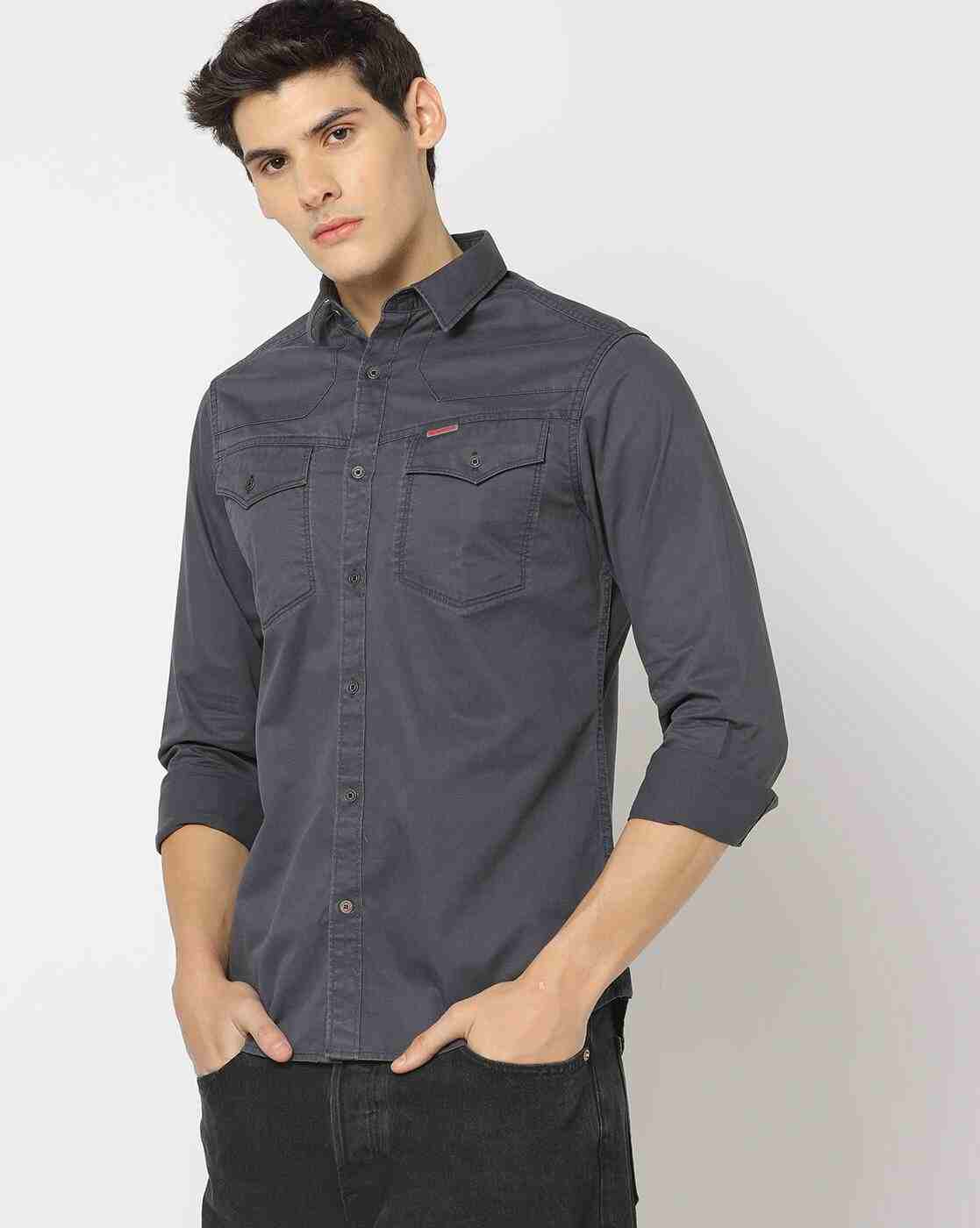 Slim Fit Shirt with Spread Collar