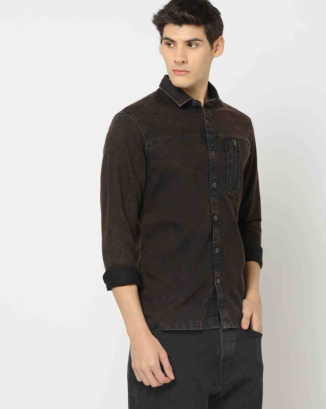 Slim Fit Shirt with Spread Collar