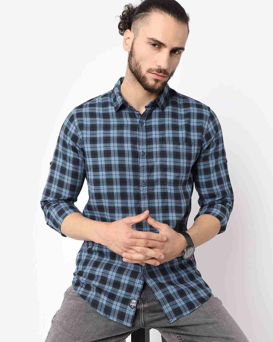 Checked Slim Fit Shirt with Patch Pocket