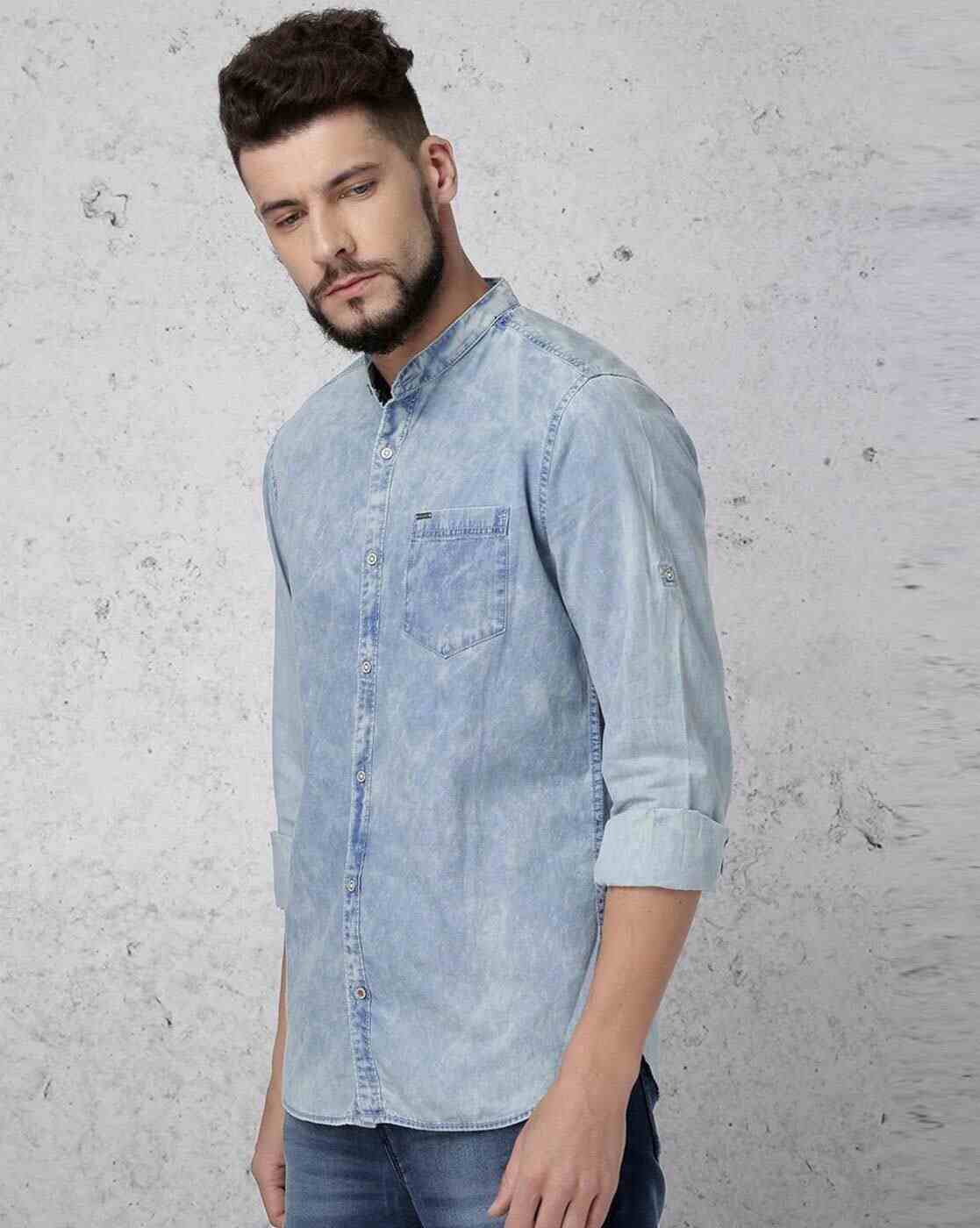 ECKO | Washed Slim Fit Shirt with Patch Pocket|1