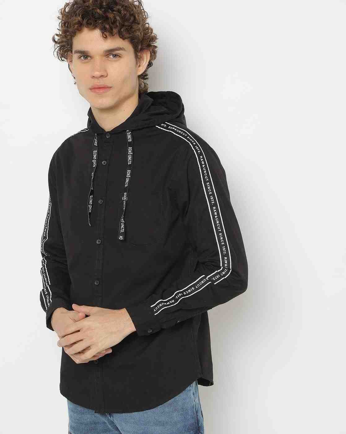 Hooded Slim Shirt with Patch Pocket