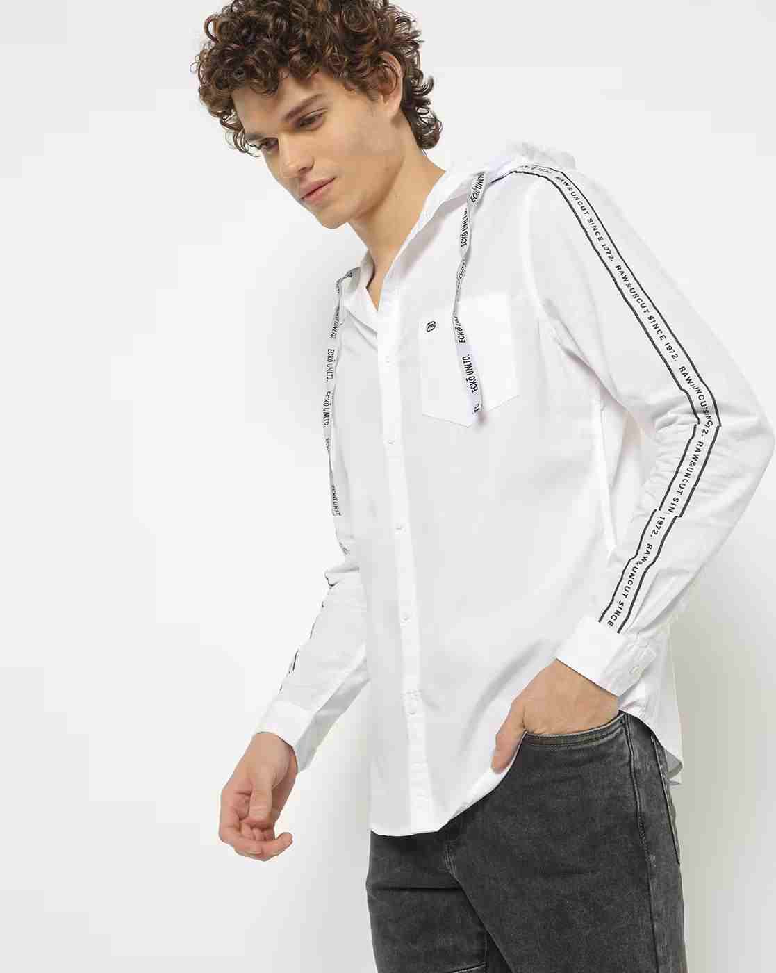 Hooded Slim Shirt with Patch Pocket