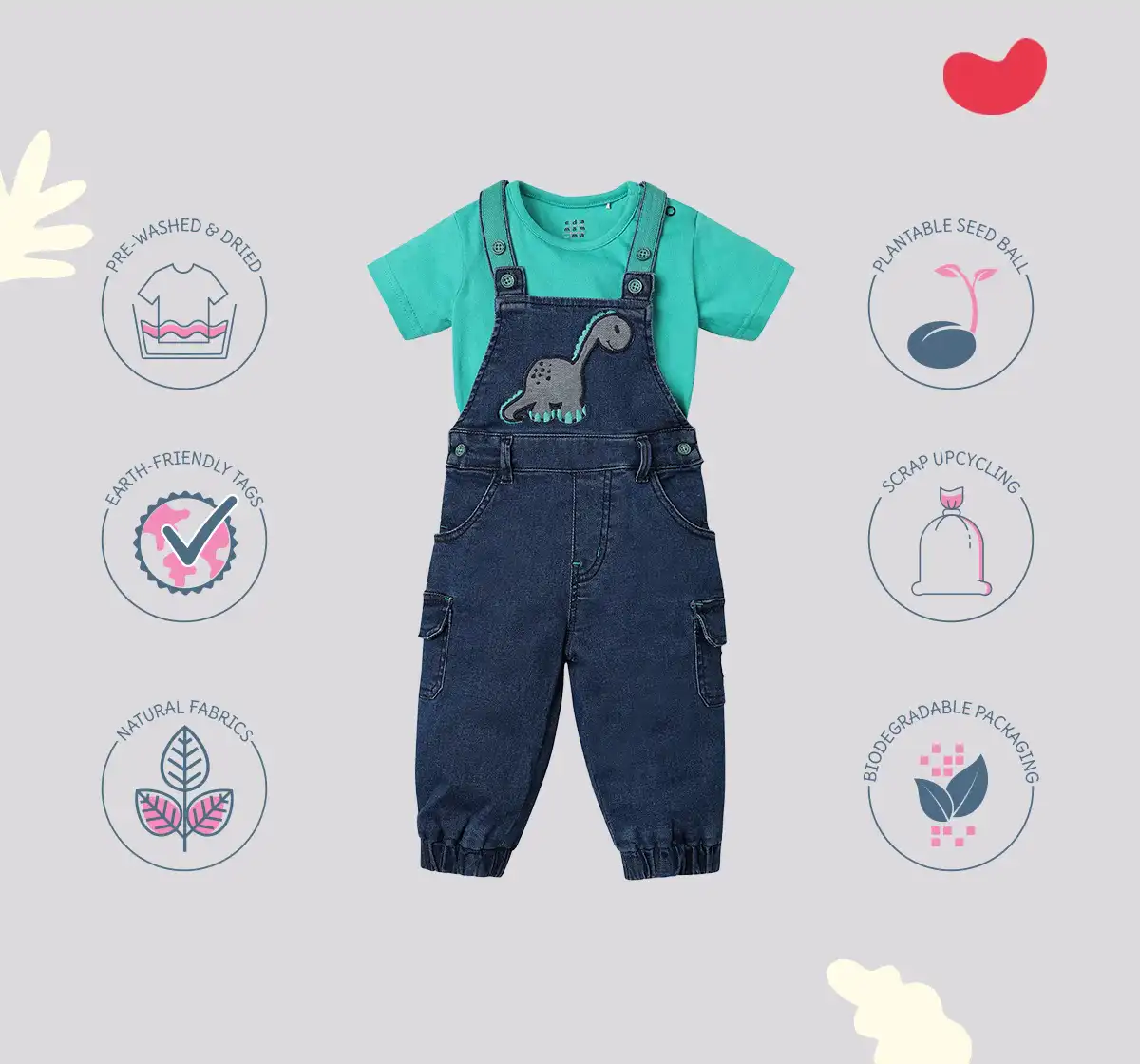 Half Sleeves T-Shirt With Denim Dungaree