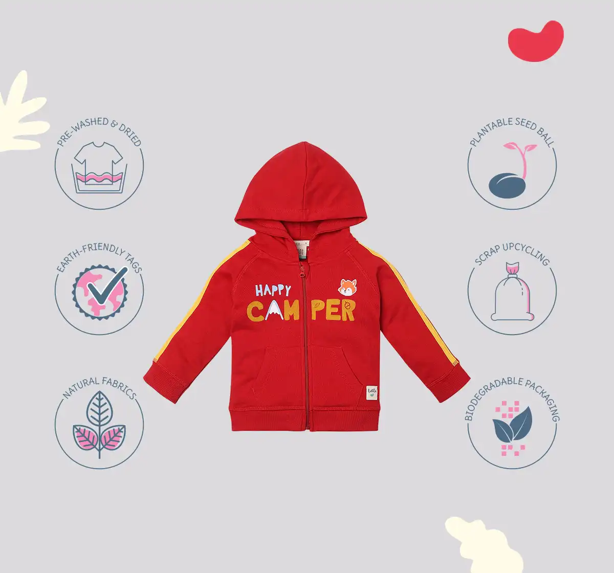 Infant Boys Printed 100% Cotton Hooded Jacket - Red